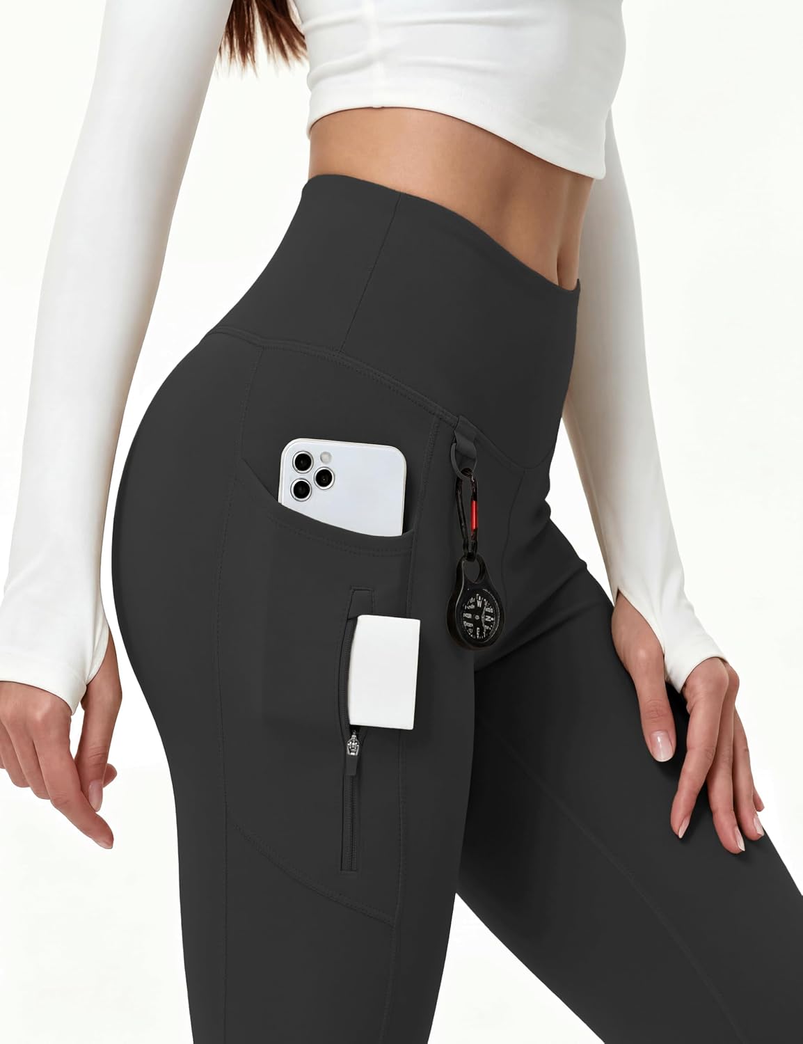 Detalle de MAGCOMSEN High Waist Flare Pants, Water-Resistant Leggings with 3 Zip Pockets