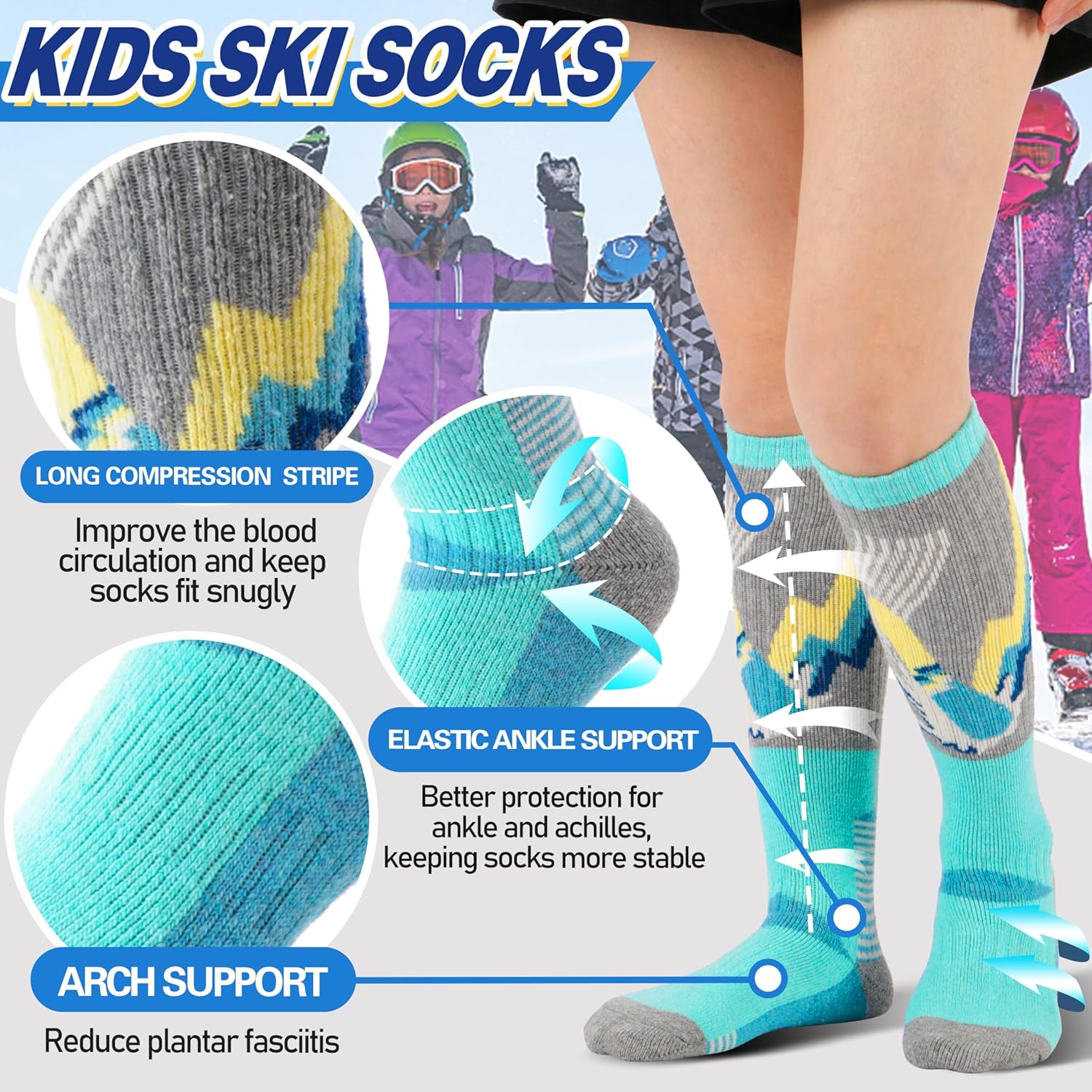 Detalle 2 de ANTSANG 3 Pairs Kids Merino Wool Ski Socks 3 Pairs