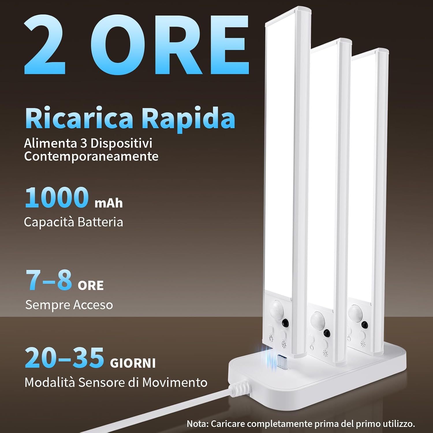 Detalle 2 de PZSUNLY Luce Led Sottopensile Cucina con Base di Ricarica – Set da 6 pezzi