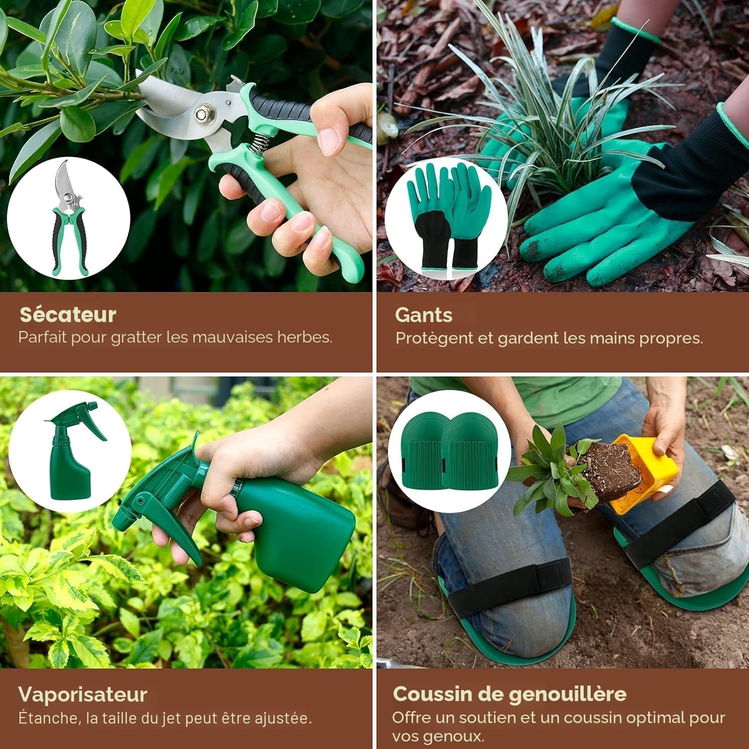 Thumbnail 6 de YAUNGEL Ensemble d’outils de jardinage en acier inoxydable (10 pièces) avec poignées en bois antidérapantes