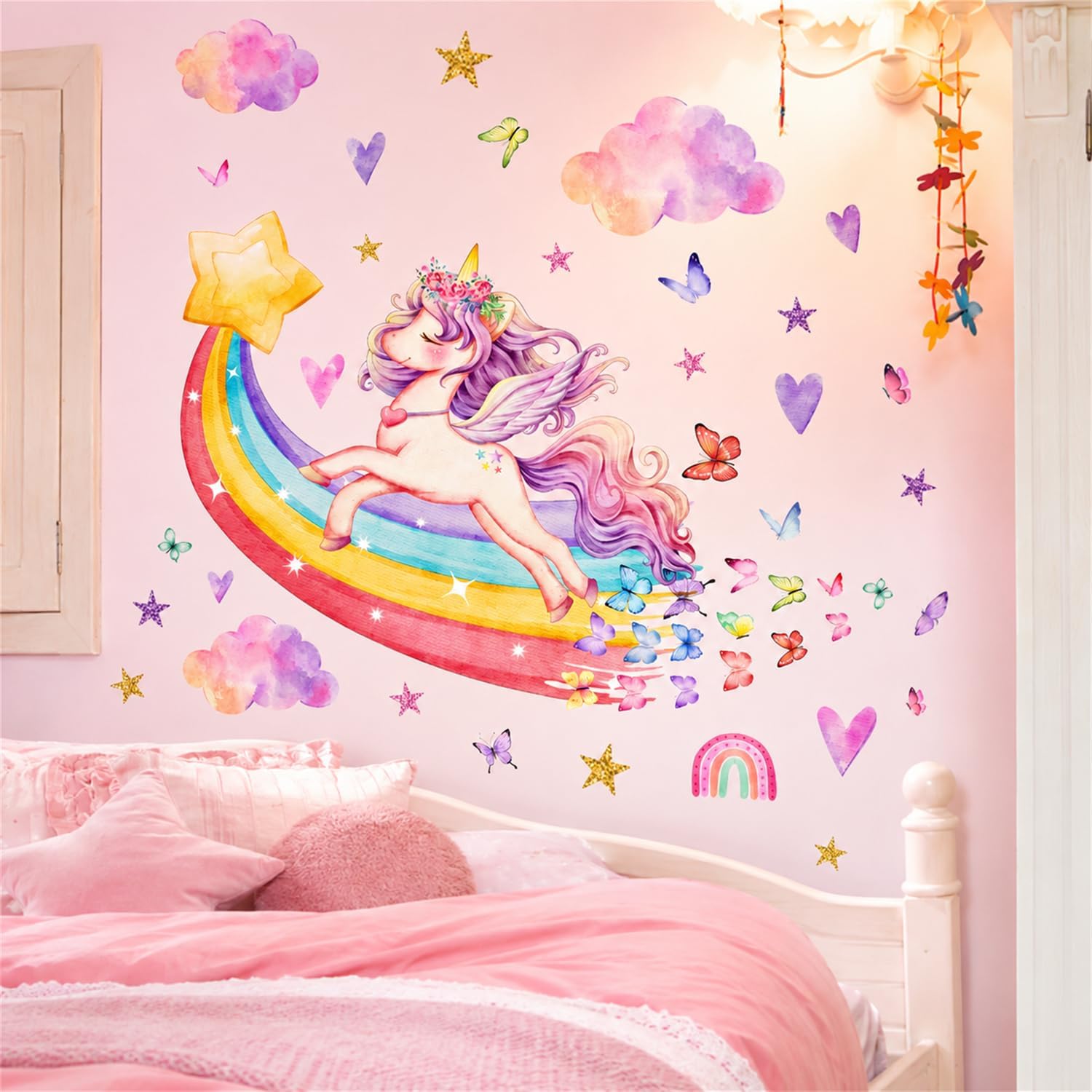 Detalle de Unicorn Rainbow Wall Stickers for Girls' Room — Peel & Stick Vinyl Decals in Gift Box