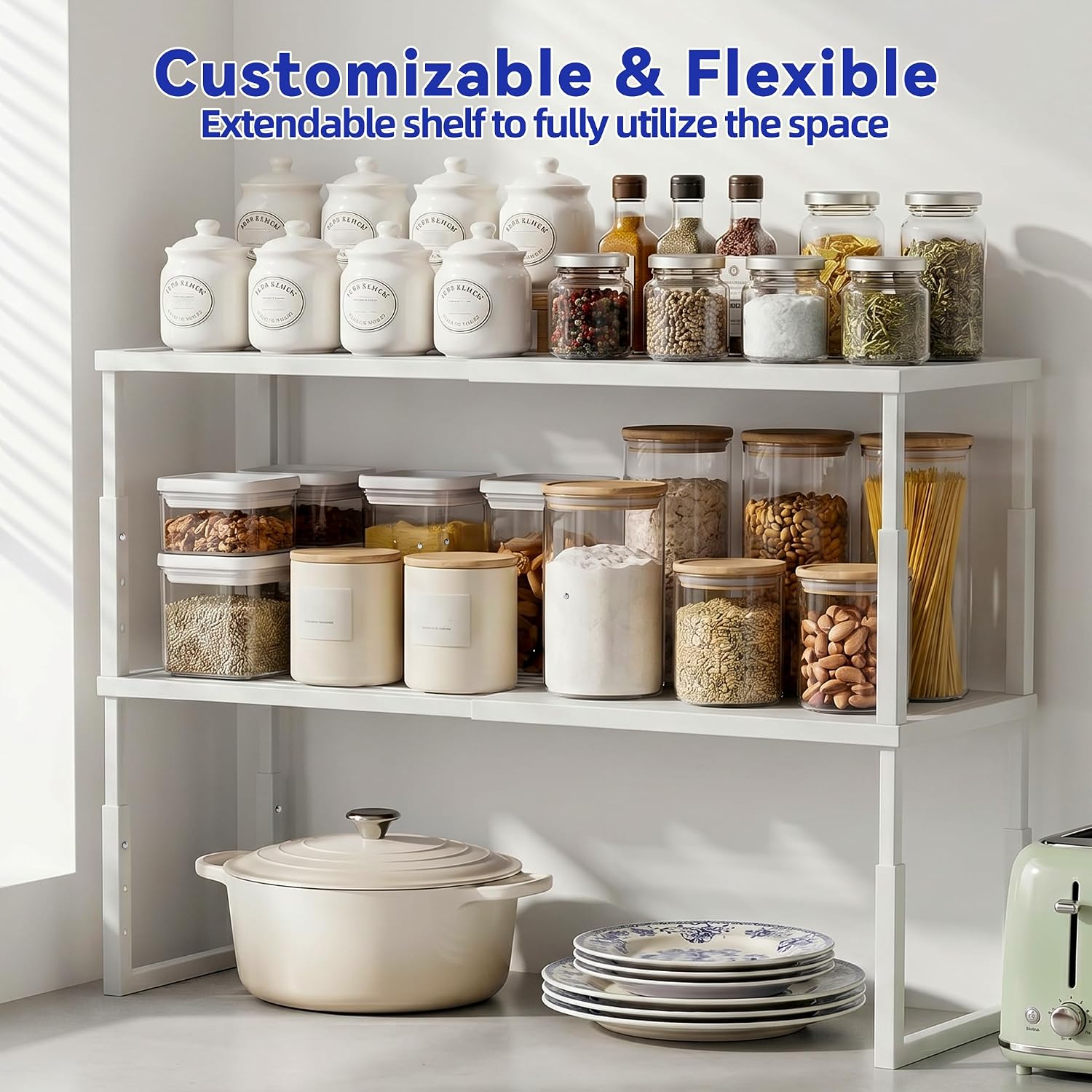 Detalle de Roidsed 1234-1 Expandable Cabinet Shelf Organizer, Stackable White Metal Rack