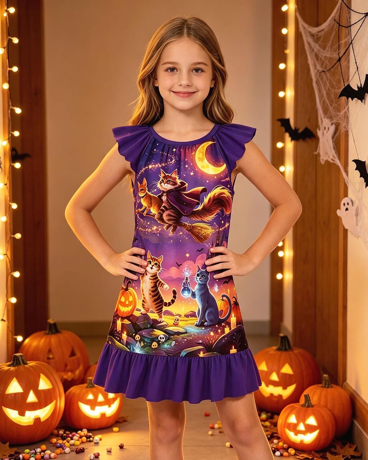 Detalle de LQSZ Girls' Nightgown Pajama Dress with Flutter Sleeves and Bunny Print