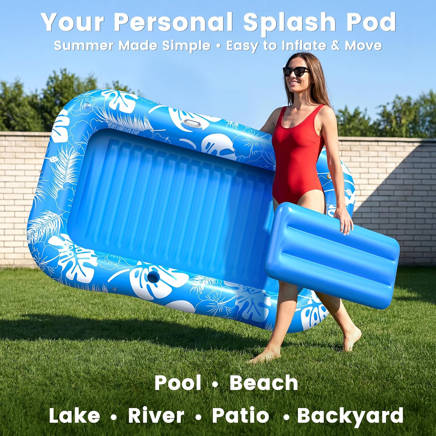 Thumbnail 6 de Inflatable Tanning Pool Lounger Float with Canopy & Sprinkler UPF50+ (77" x 48")