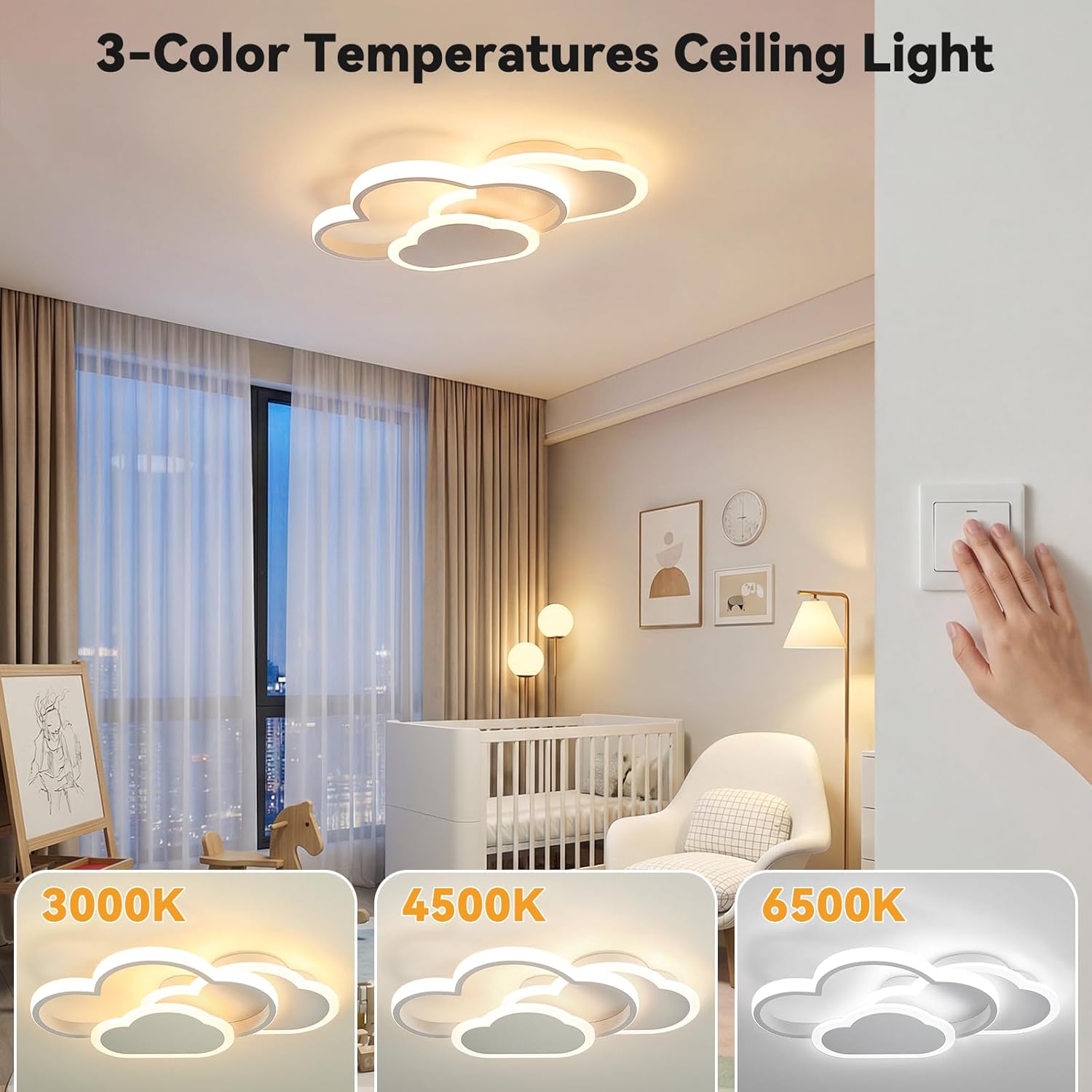 Thumbnail 1 de Plafonnier LED enfant MELAYR 21W avec température couleur réglable (3 modes) blanc