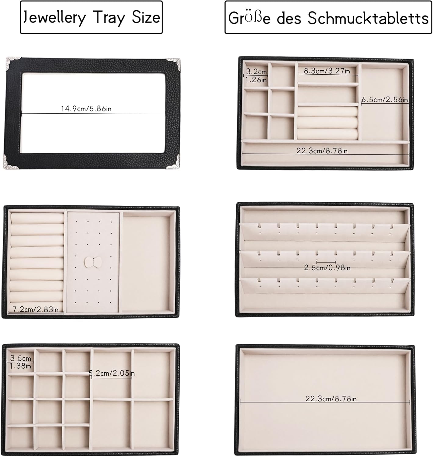 Detalle 2 de Boxudeli Schmucktablett mit 5 Ebenen, stapelbar und abnehmbarer Deckel (Schwarz)