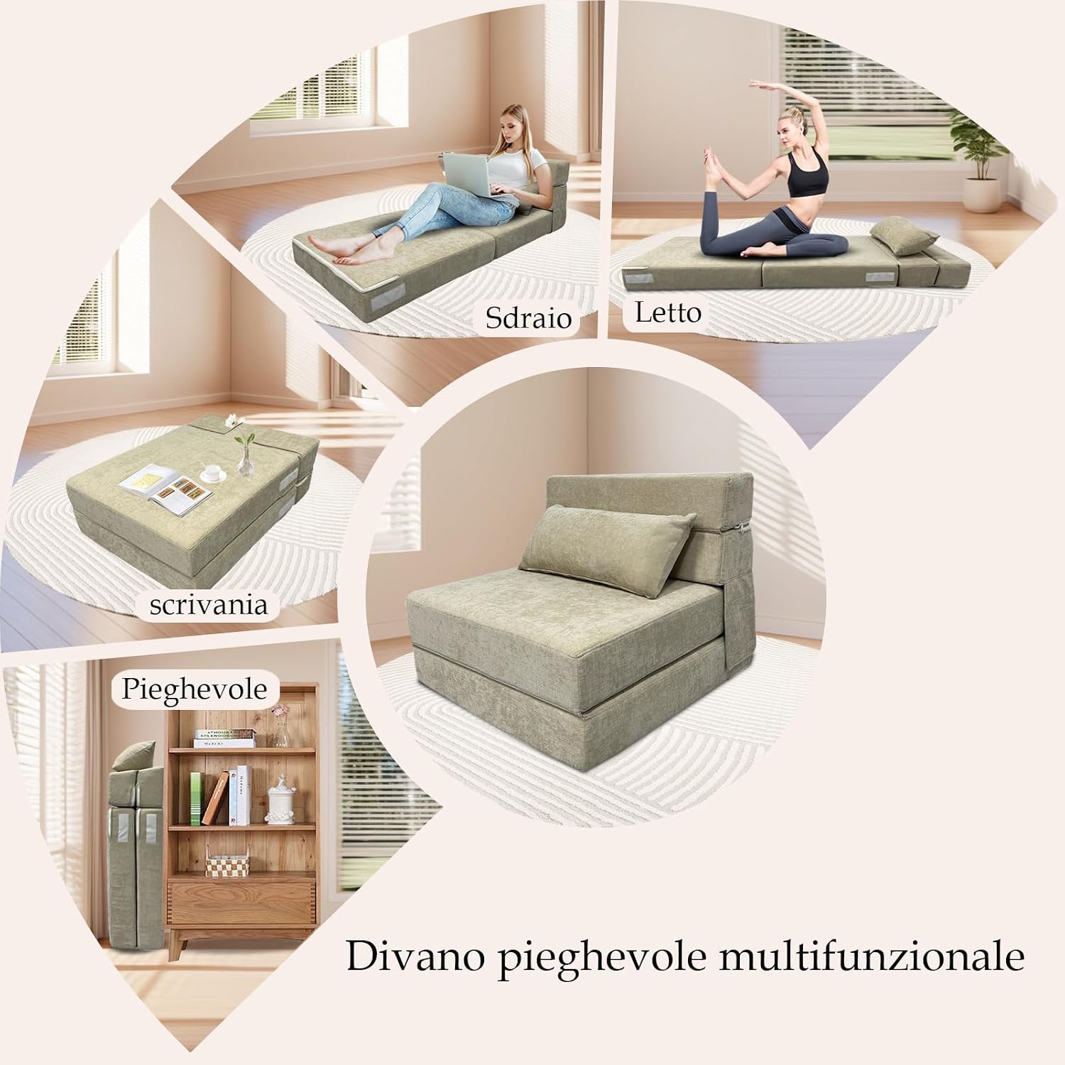Thumbnail 2 de ANONER 70 x 190 Divano letto pieghevole Beige 🛋