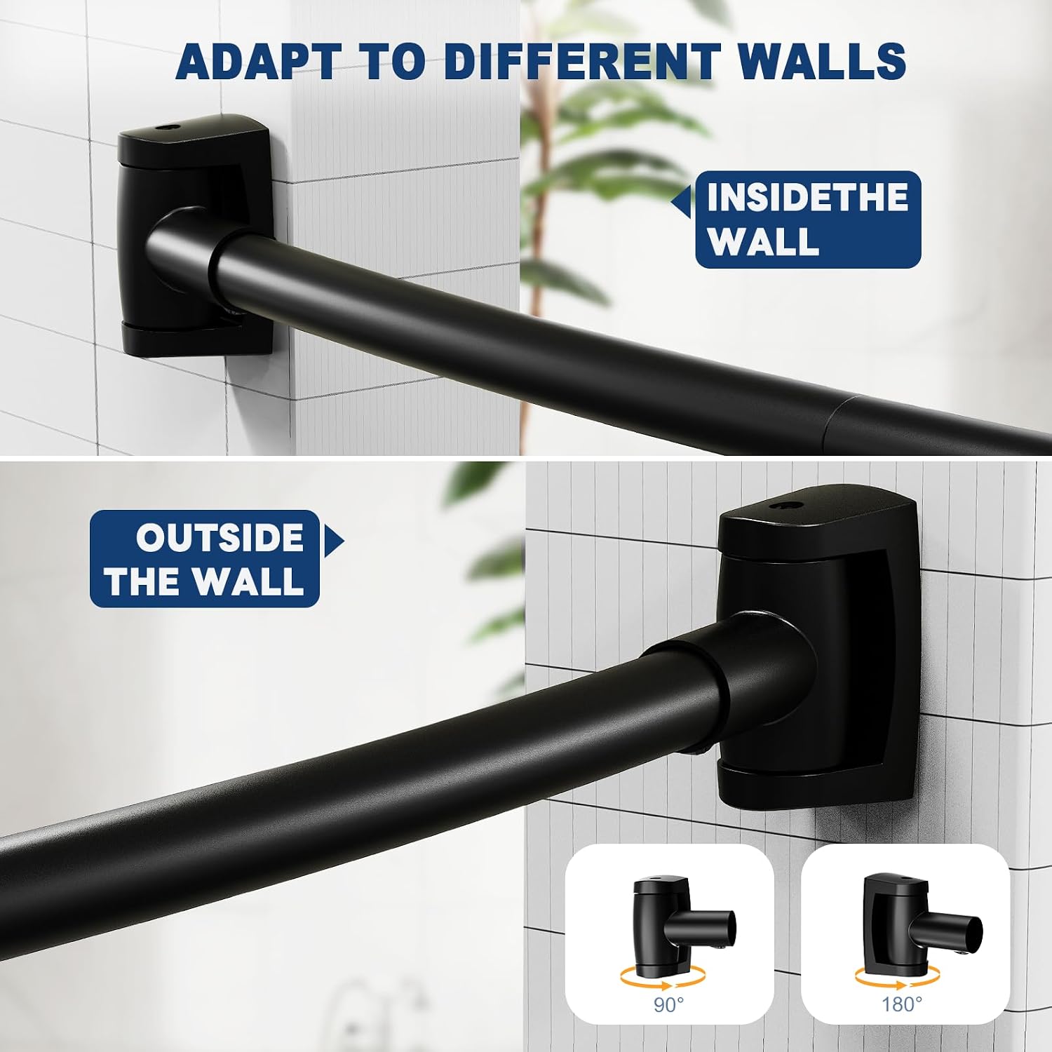 Thumbnail 5 de Abiglifty Curved Shower Curtain Rod (109–198cm) adjustable black rail – rust-resistant, drill-in style