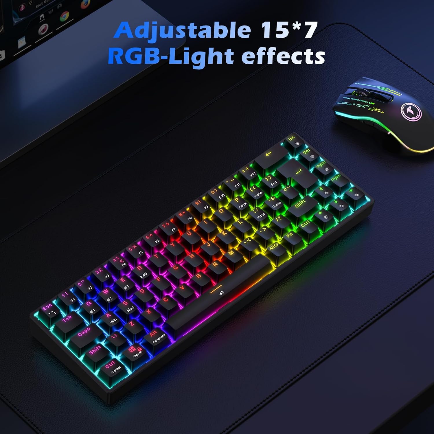 Detalle de TECURS Wireless Mechanical RGB 65% Keyboard (UK Layout) – 68 Keys, Red Switch, Bluetooth/2.4G/Wired