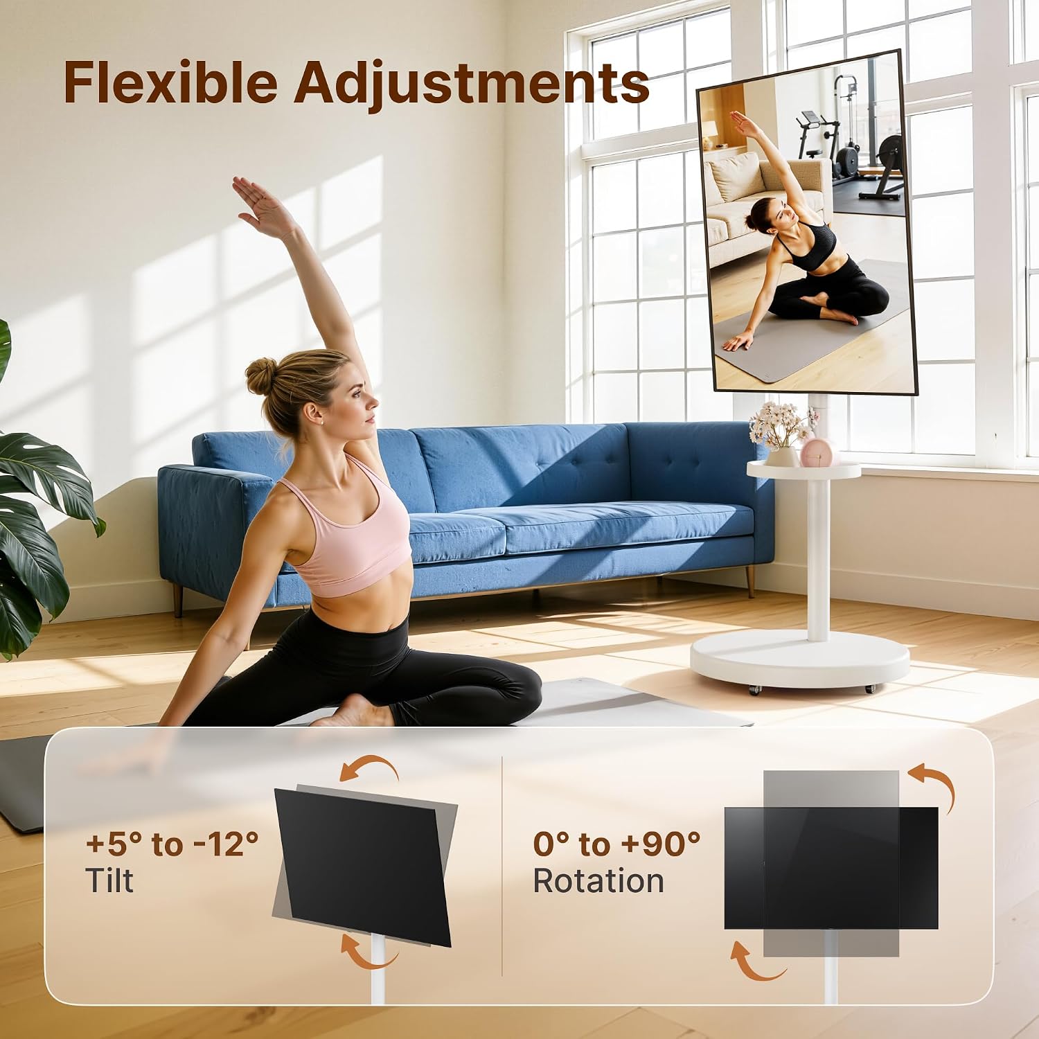 Thumbnail 3 de ECOTINY Rolling TV Stand with Wheels for 32–65 Inch TVs up to 40kg, White – Height Adjustable, Portrait to Landscape
