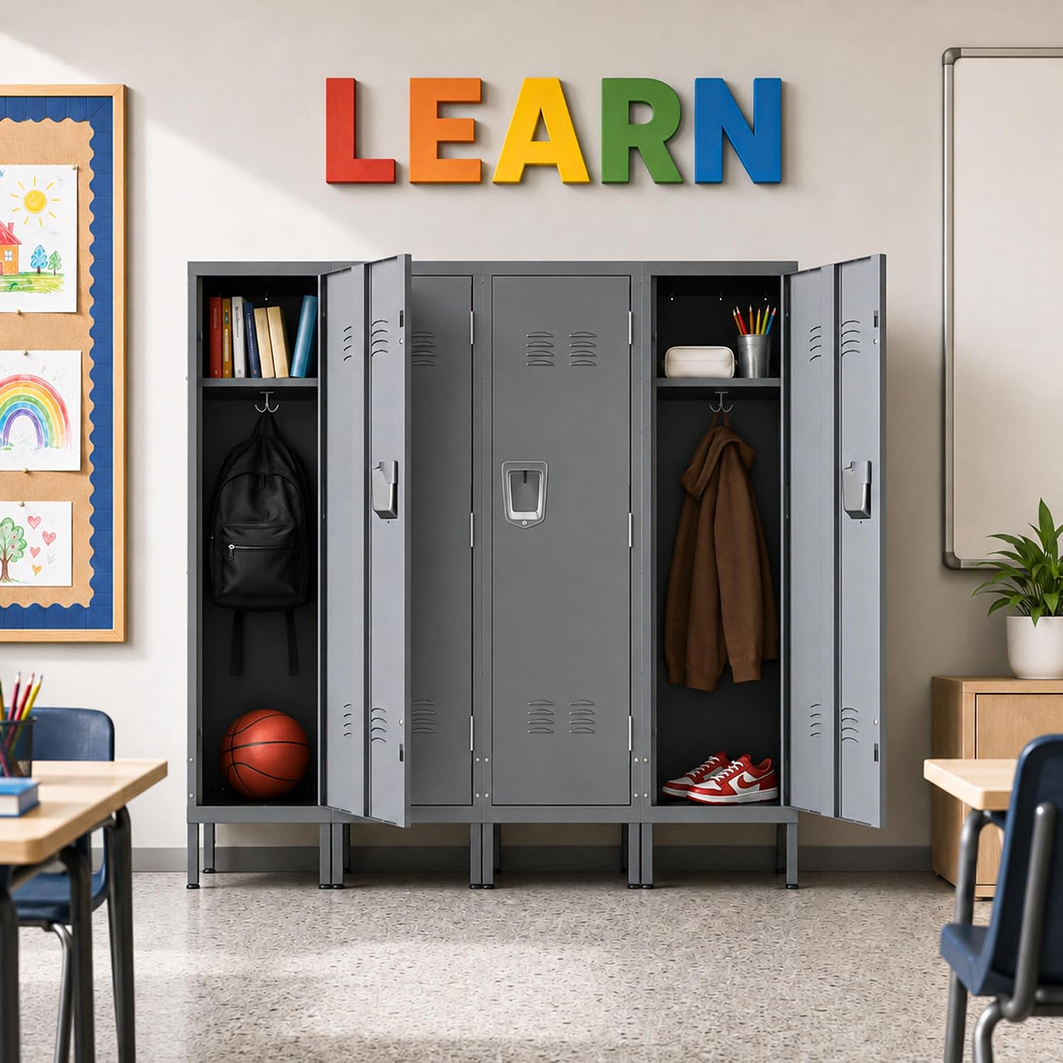 Thumbnail 6 de VIYET SL002 Metal Storage Locker, 1-Door Gray Steel Cabinet with Shelf