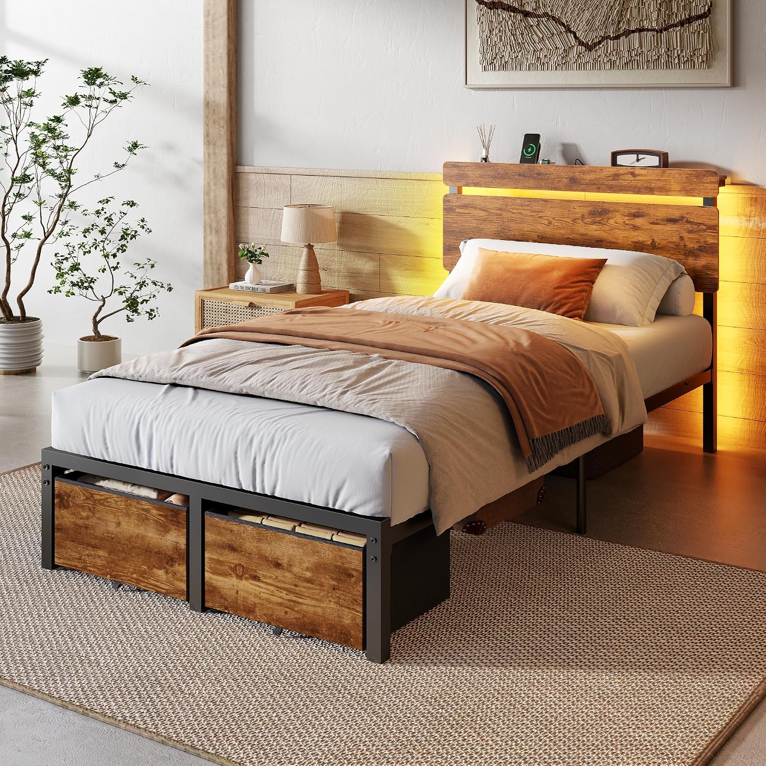 Thumbnail 2 de Forestell Twin Bed Frame with Wood Headboard