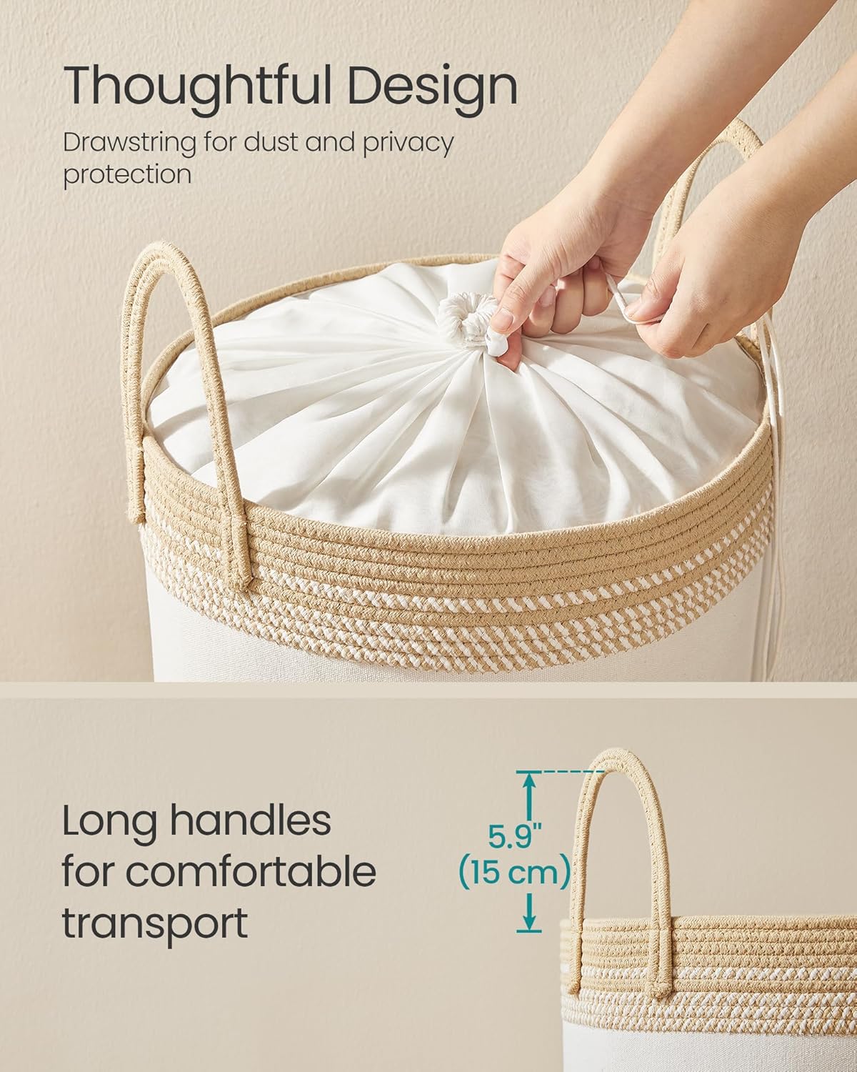 Thumbnail 3 de SONGMICS 60 L Cotton Rope Laundry Basket with Handles (RLH060K01SONGMICS)