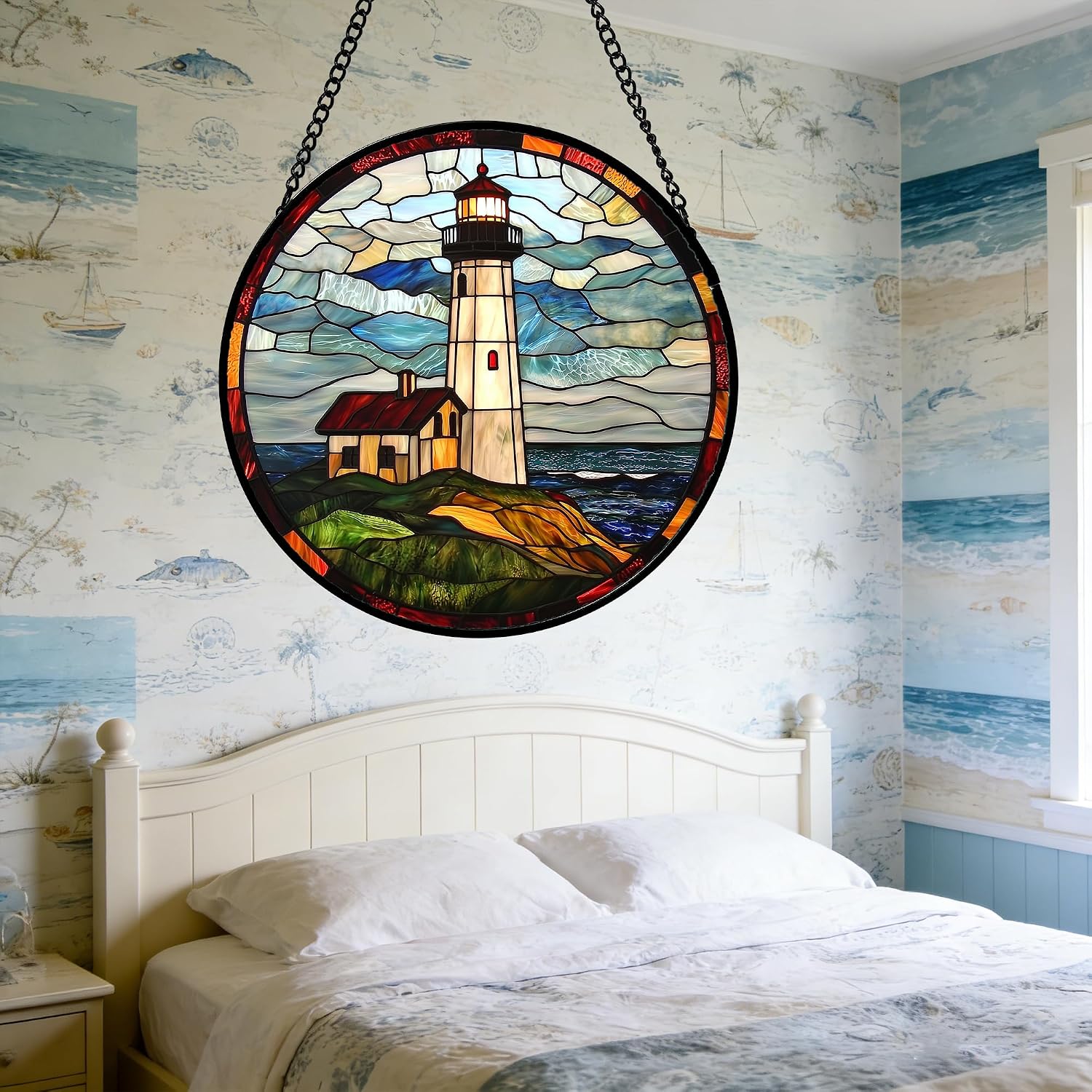 Thumbnail 5 de Ocean Lighthouse Stained Glass Suncatcher 7.8-inch
