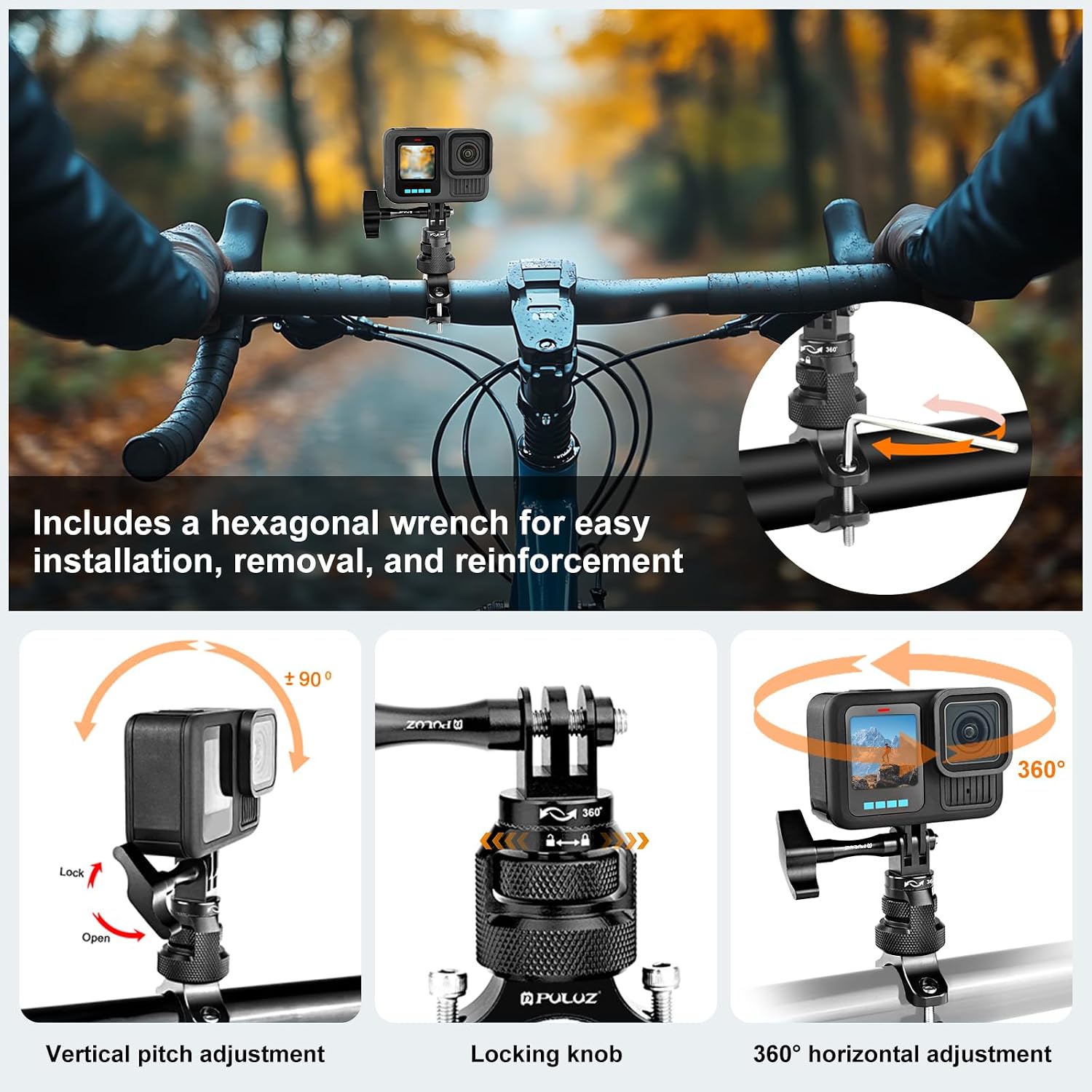 Detalle de PULUZ 360° Motorradlenkerhalter für Action-Kameras