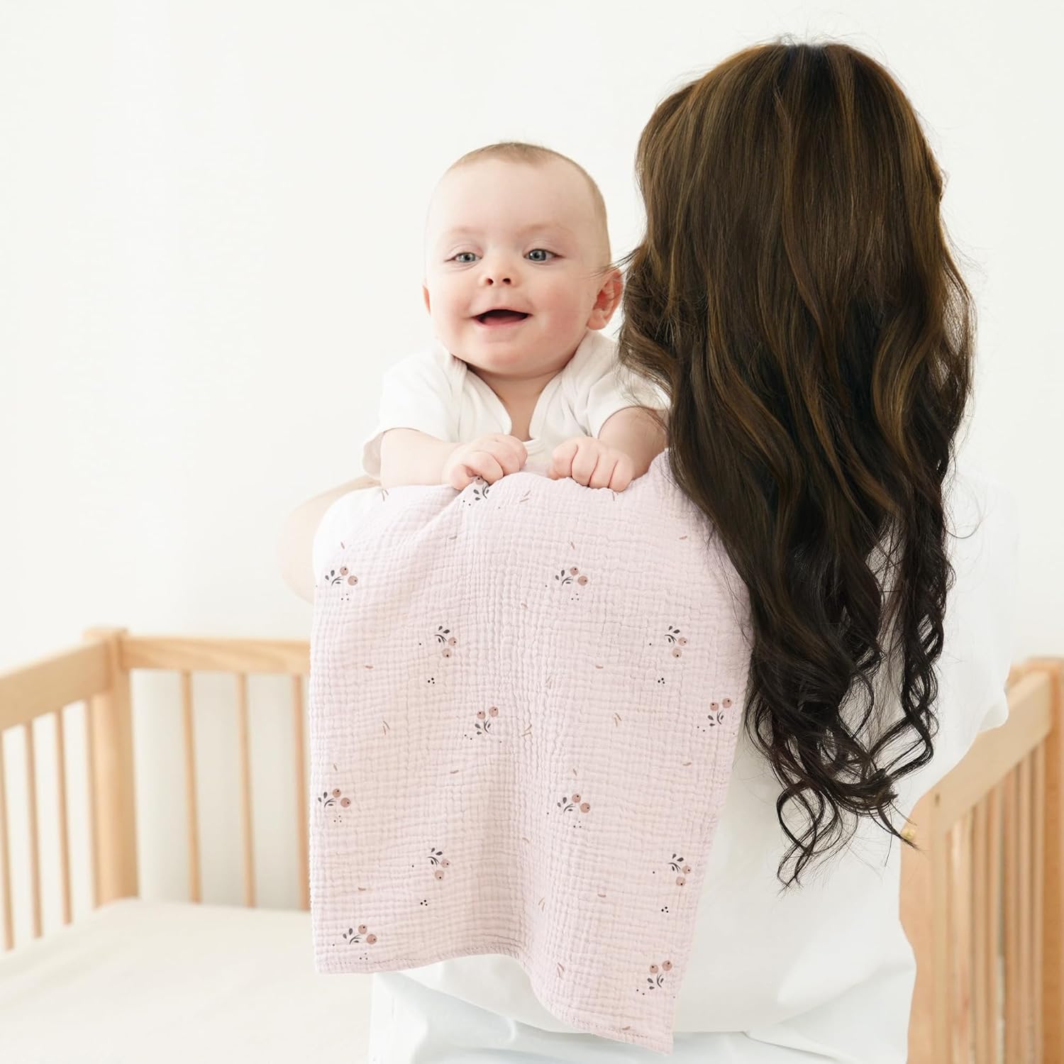 Thumbnail 5 de Bearmoss Musselin-Spucktücher für Babys aus 100% Baumwolle, 3er-Set 60 x 60 cm (Rosa Herz)