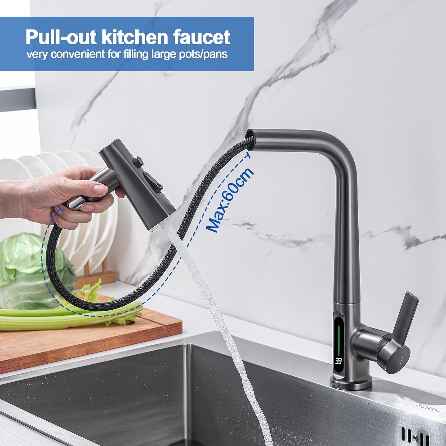 Detalle 2 de LakeBayMZC robinet cuisine LED 360° gris