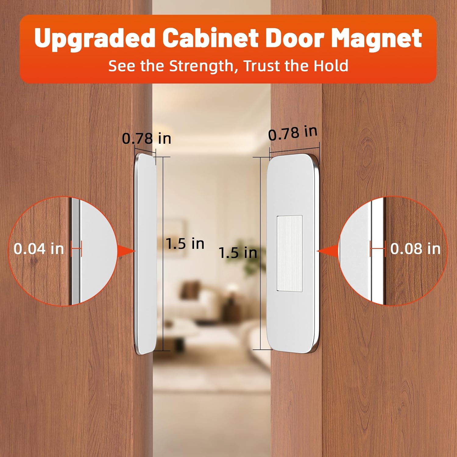 Detalle 2 de Jiayi Ultra-Thin Cabinet Door Magnets 4 Pack – Adhesive Quiet Magnetic Door Catch