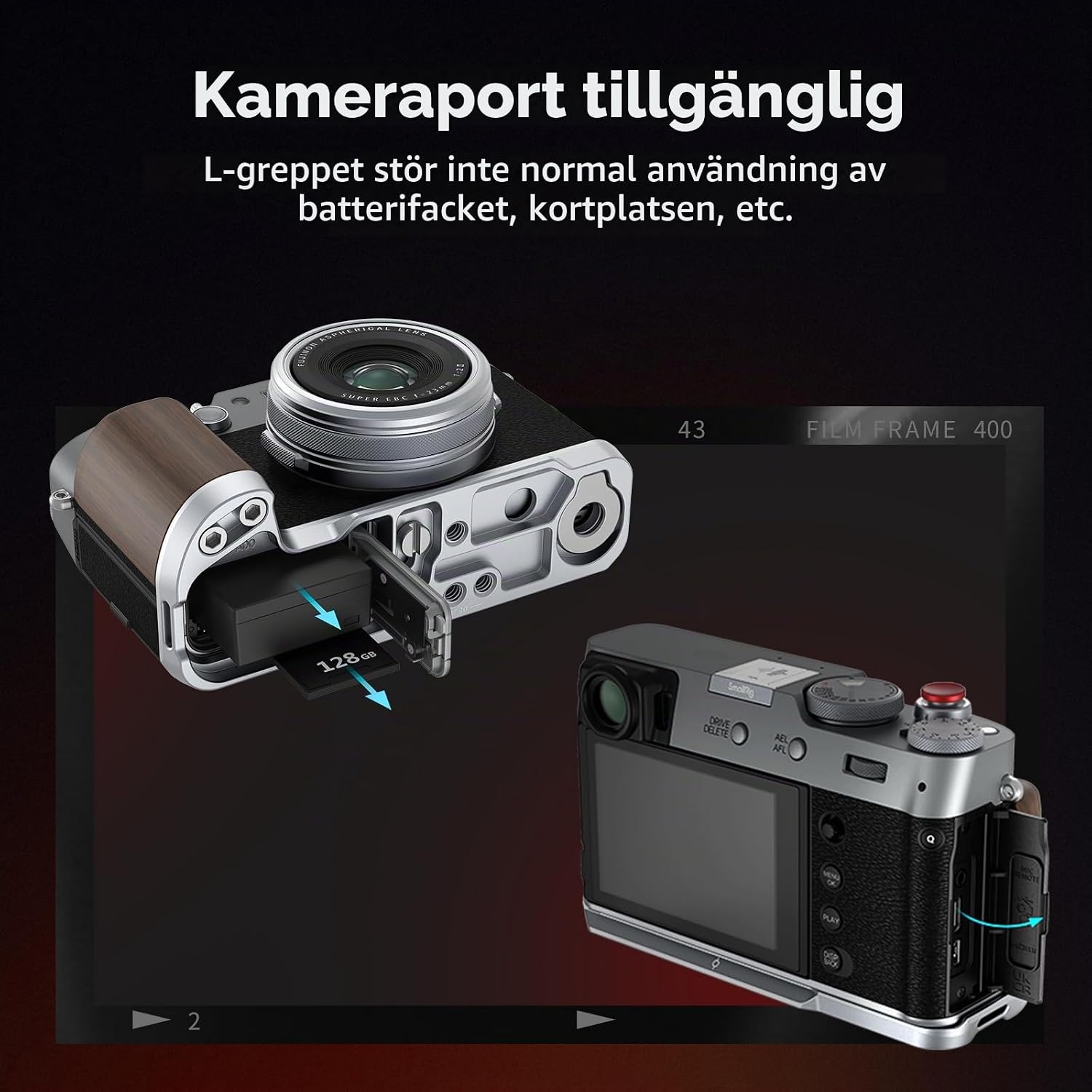 Detalle 2 de SMALLRIG 4804 L-format trägrepp för Fujifilm X100VI/X100V med Arca-platta