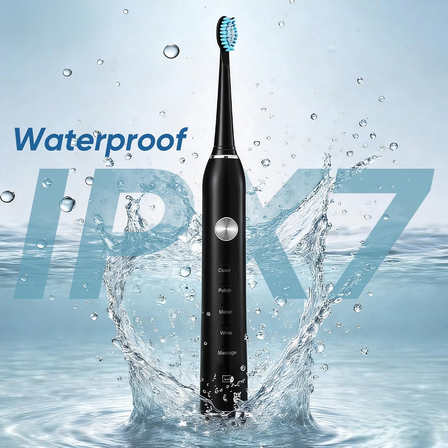Detalle 1 de Yoomue Sonic Electric Toothbrush (Adults & Kids) in Navy Blue with 8 Replacement Heads