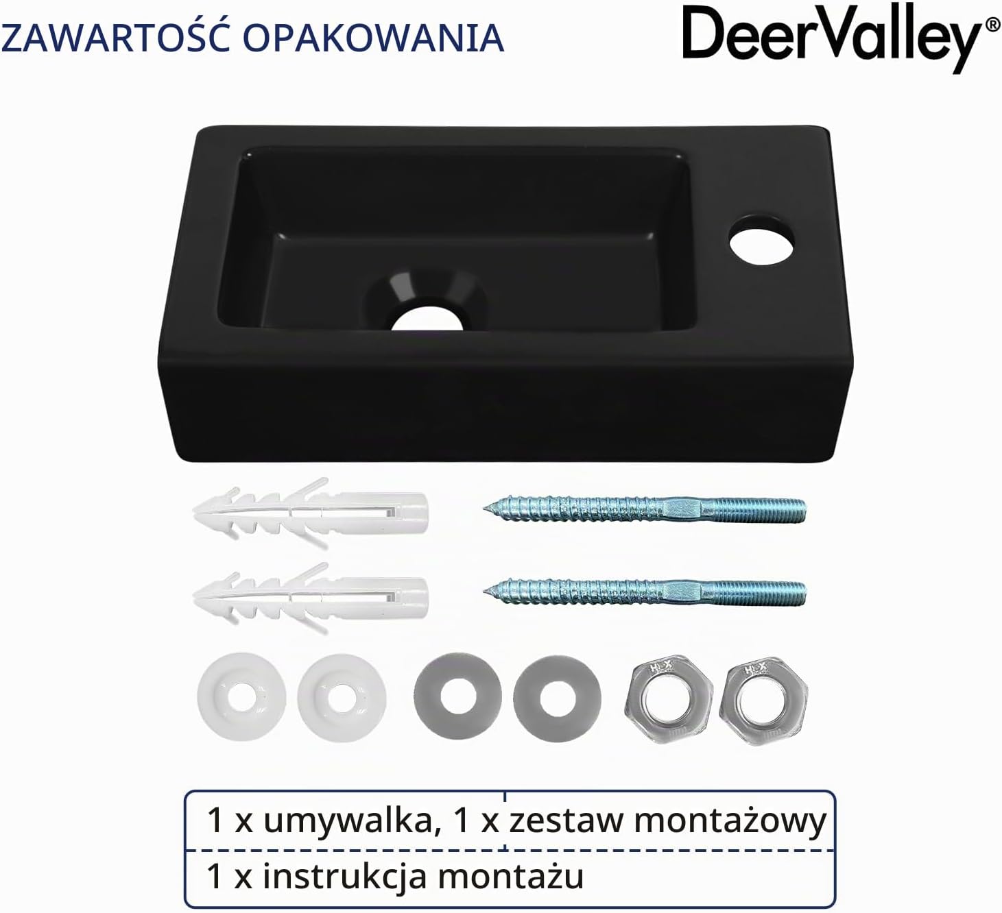 Detalle de DeerValley DV-1V0091R – czarna umywalka ceramiczna, ścienna, prawy otwór na baterię