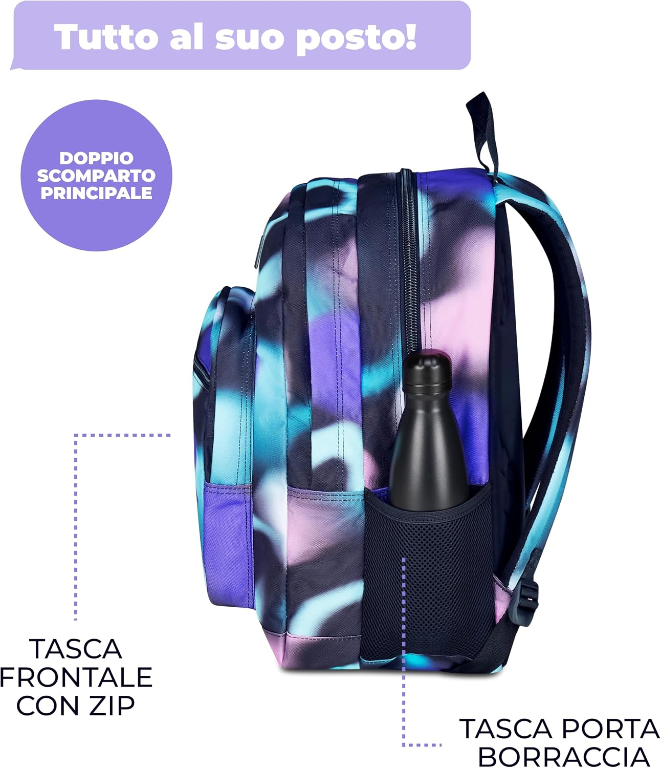 Detalle de Seven Freethink Zaino Scuola Media Ragazza - Doppio Scomparto, 34 L, nero viola