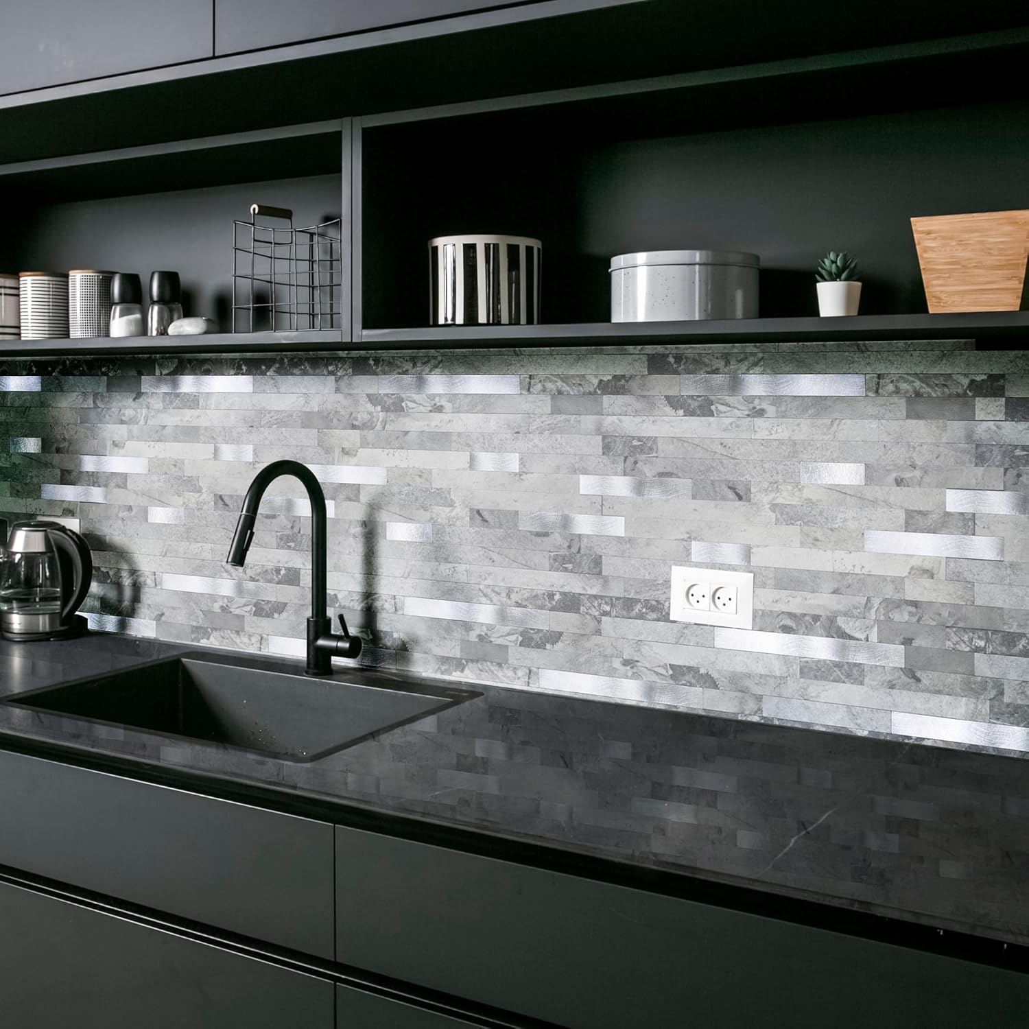 Thumbnail 2 de Yipscazo 12x12 Stone Metal Tile Backsplash