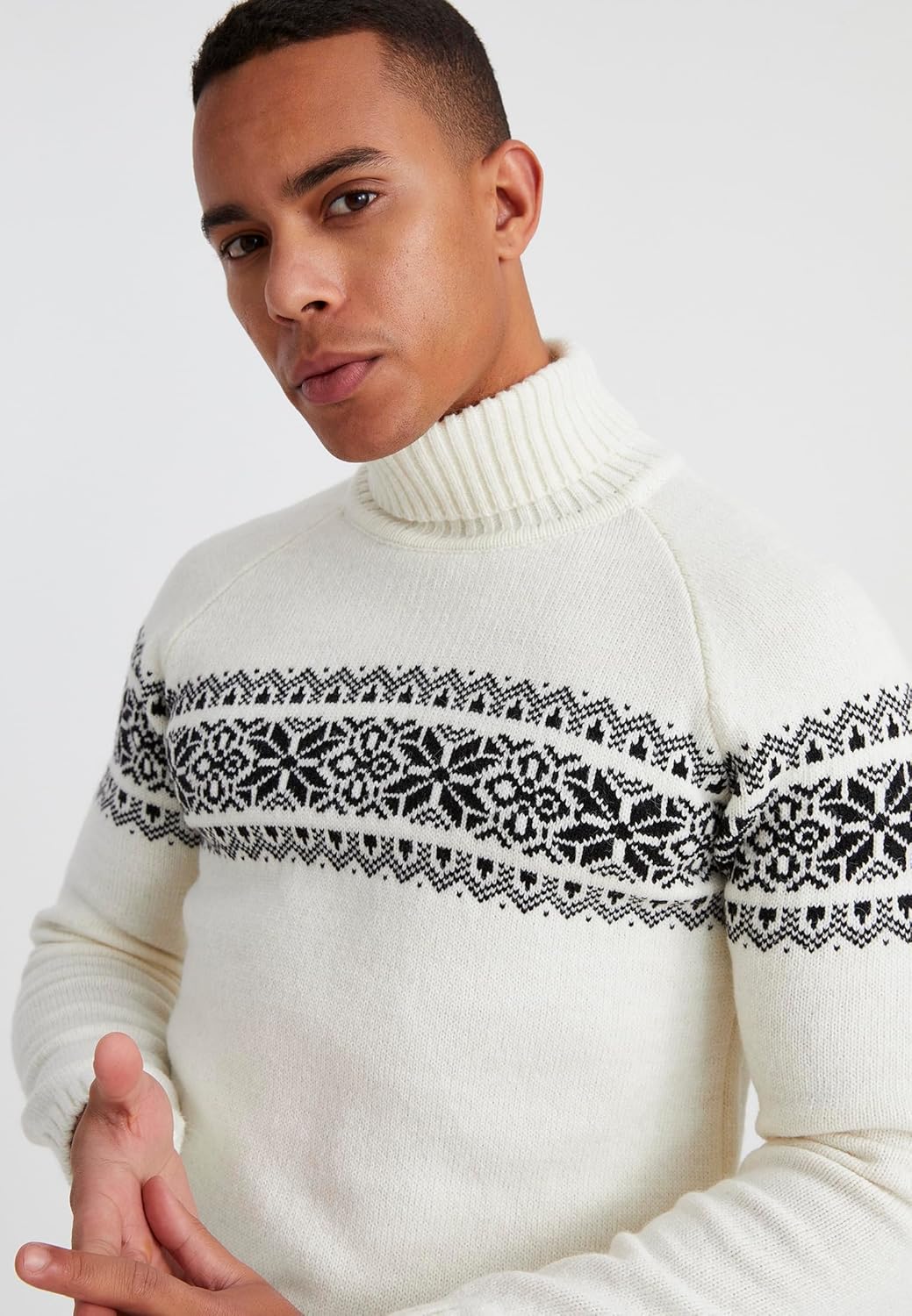 Detalle de Leif Nelson Pull à col roulé pour homme – Pull norvégien en tricot