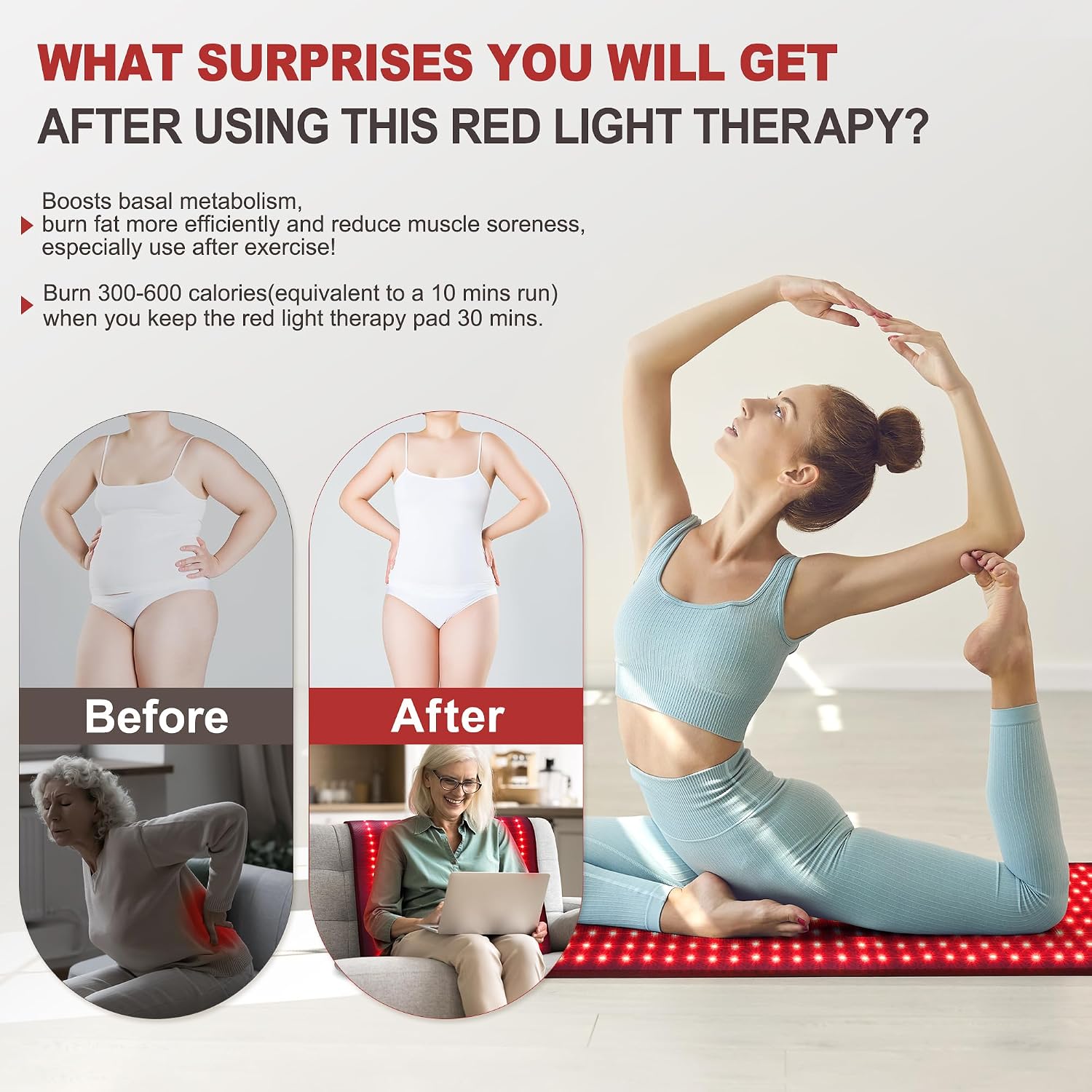 Detalle de Pedete Red Light Therapy Mat for Body (39”×24”) with 660nm/850nm Dual Spectrum, 61W, Timer Remote