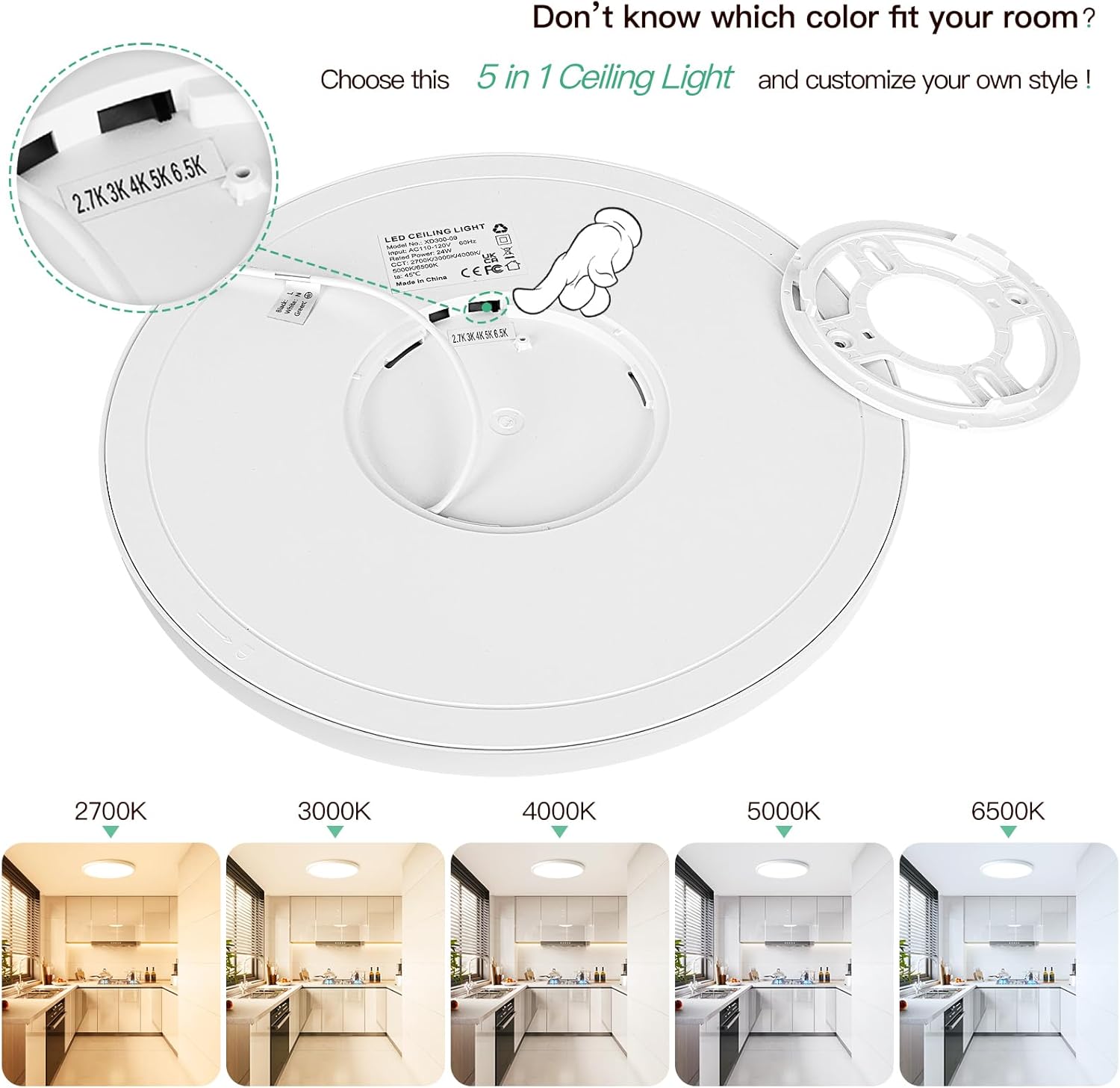 Detalle 2 de Brightever XD300-09 12-Inch LED Flush Mount Ceiling Light, Dimmable, 5CCT, 4-Pack