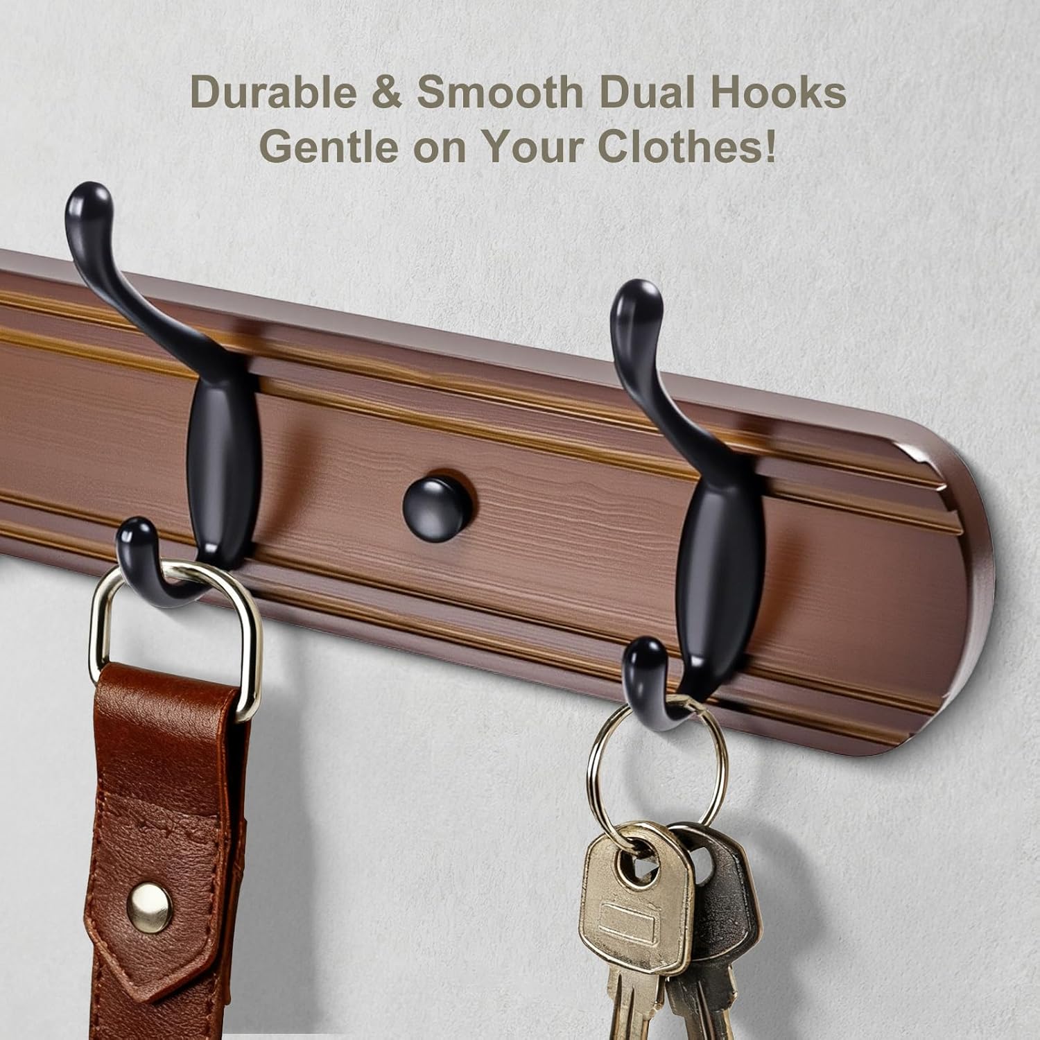 Detalle de Yundoza Coat Hooks Wall Mount – Wood Bamboo Coat Rack with 5 Metal Hooks (Brown & Black)