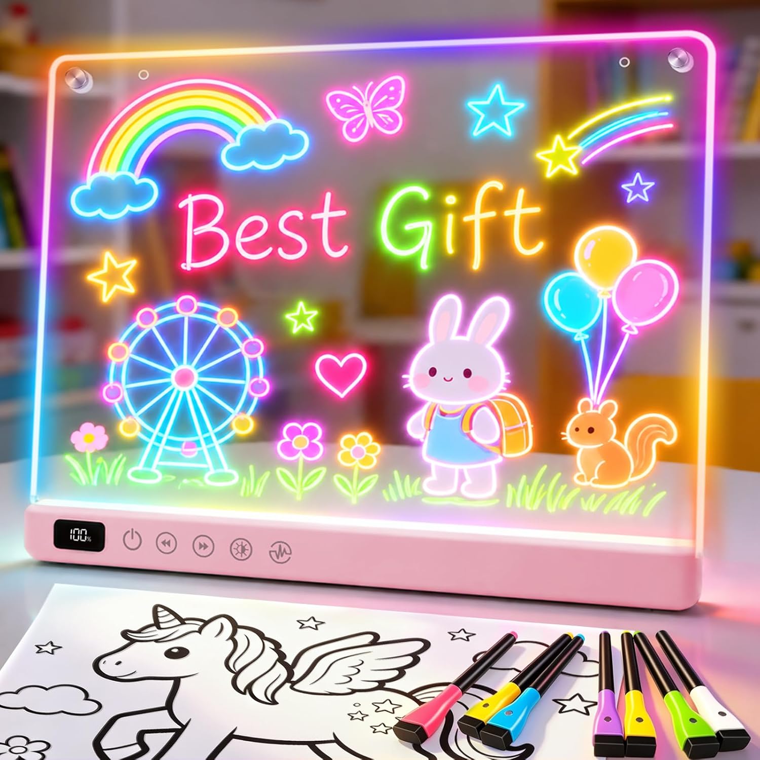 Detalle de EKSPRINT 16-Inch LED Drawing Board, Rechargeable Acrylic Surface, 13 Light Effects