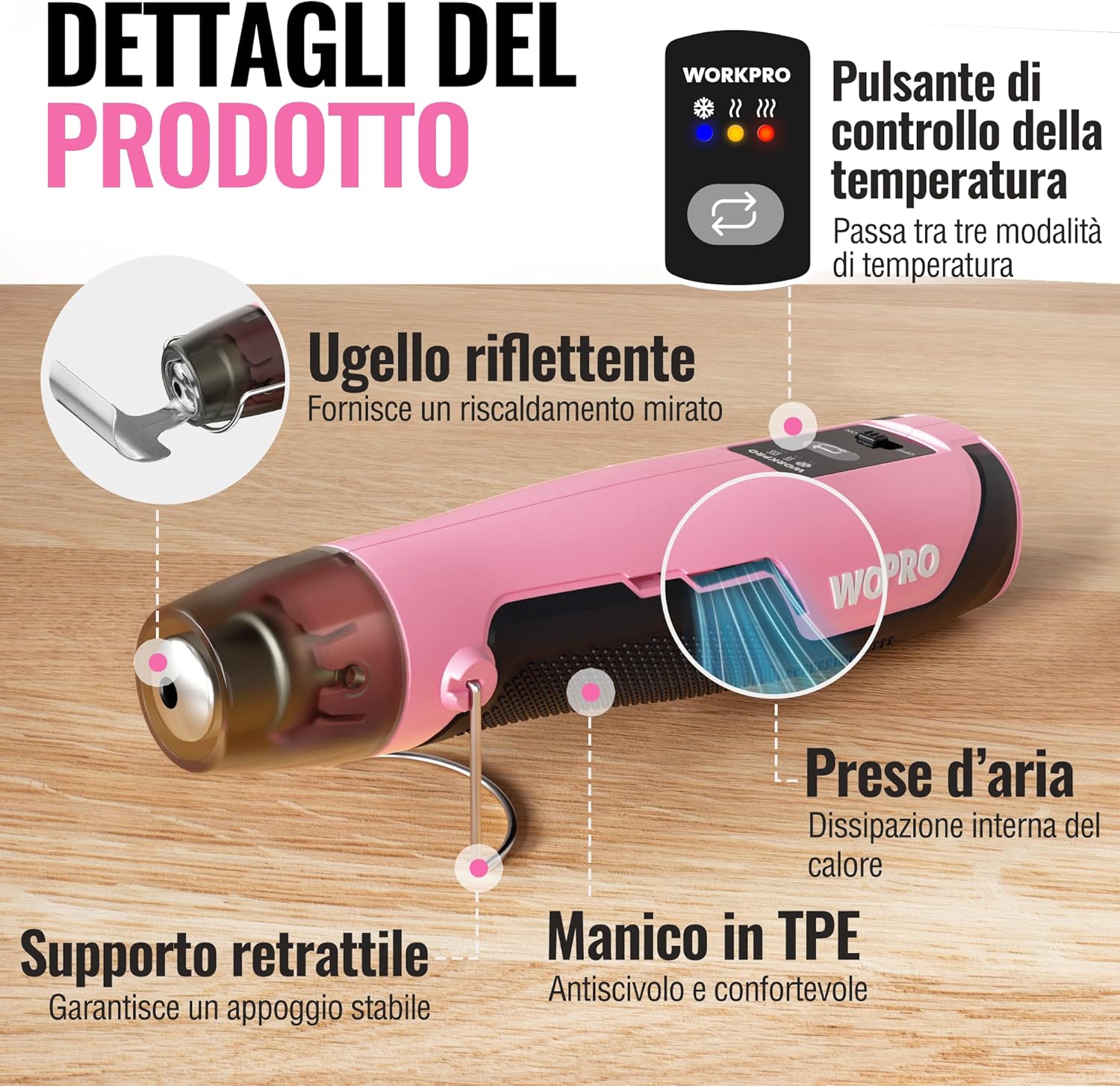 Thumbnail 4 de WORKPRO mini pistola ad aria calda 8V con batteria 4000 mAh, 300°C/450°C e 50 guaine termorestringenti