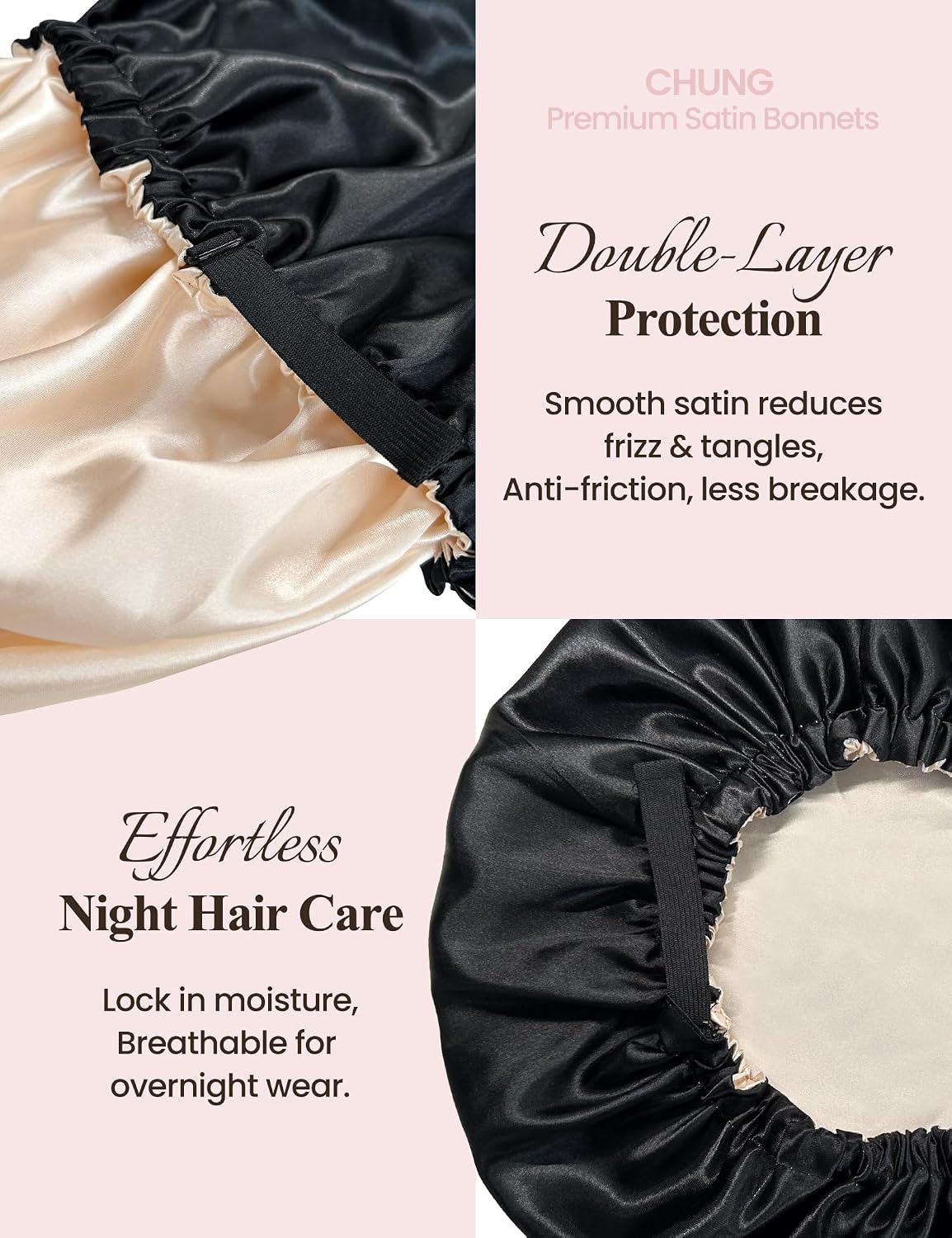 Detalle 2 de Adjustable satin hair bonnets, polyester satin