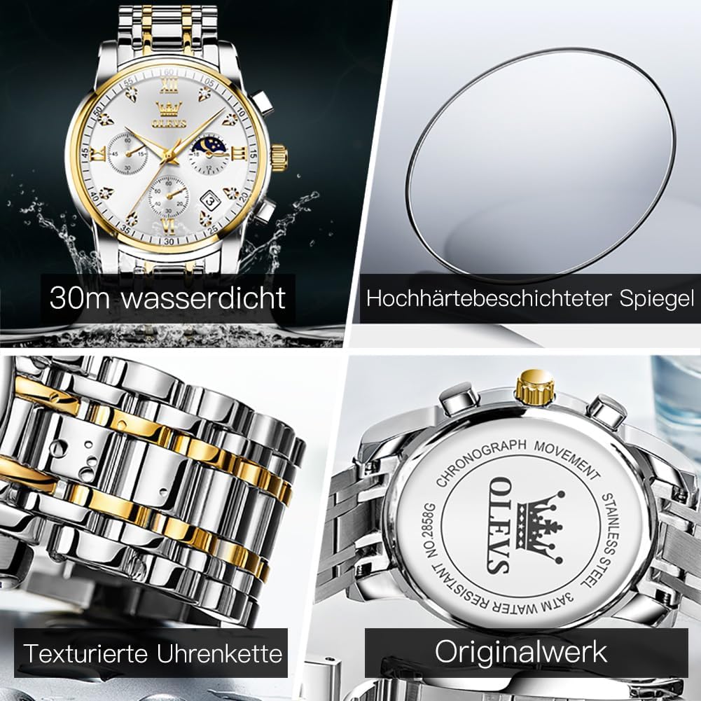 Detalle 1 de OLEVS Herrenuhr 42 mm Quarz mit Datum