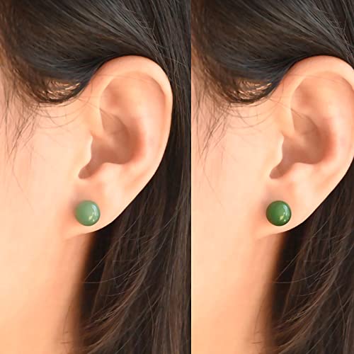 Thumbnail 4 de Weviway Jade Earrings Studs – 8mm Dark Green Jade with 925 Sterling Silver, Handmade Gift