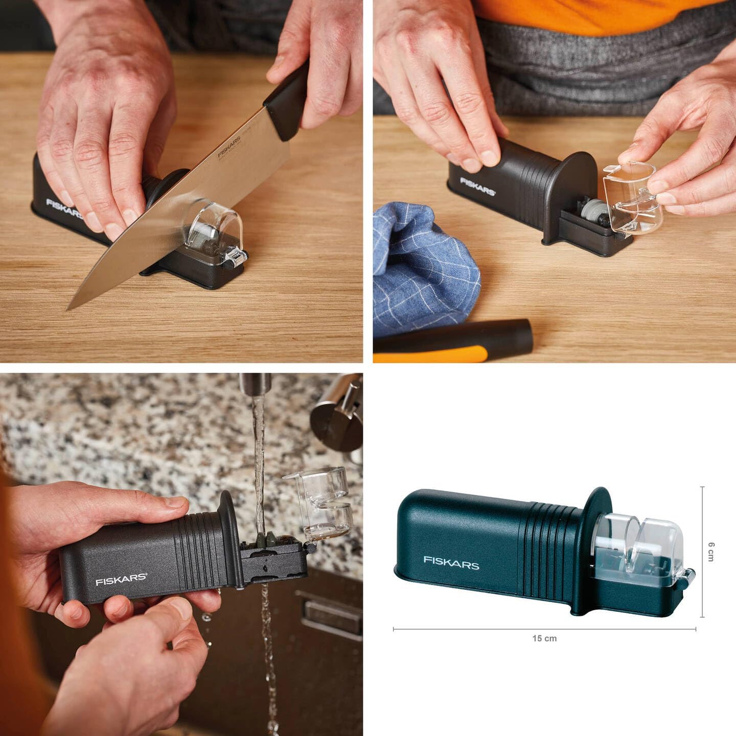 Detalle de Fiskars Roll-Sharp 1065598 knivslip med keramisk slipsten, Essential, svart