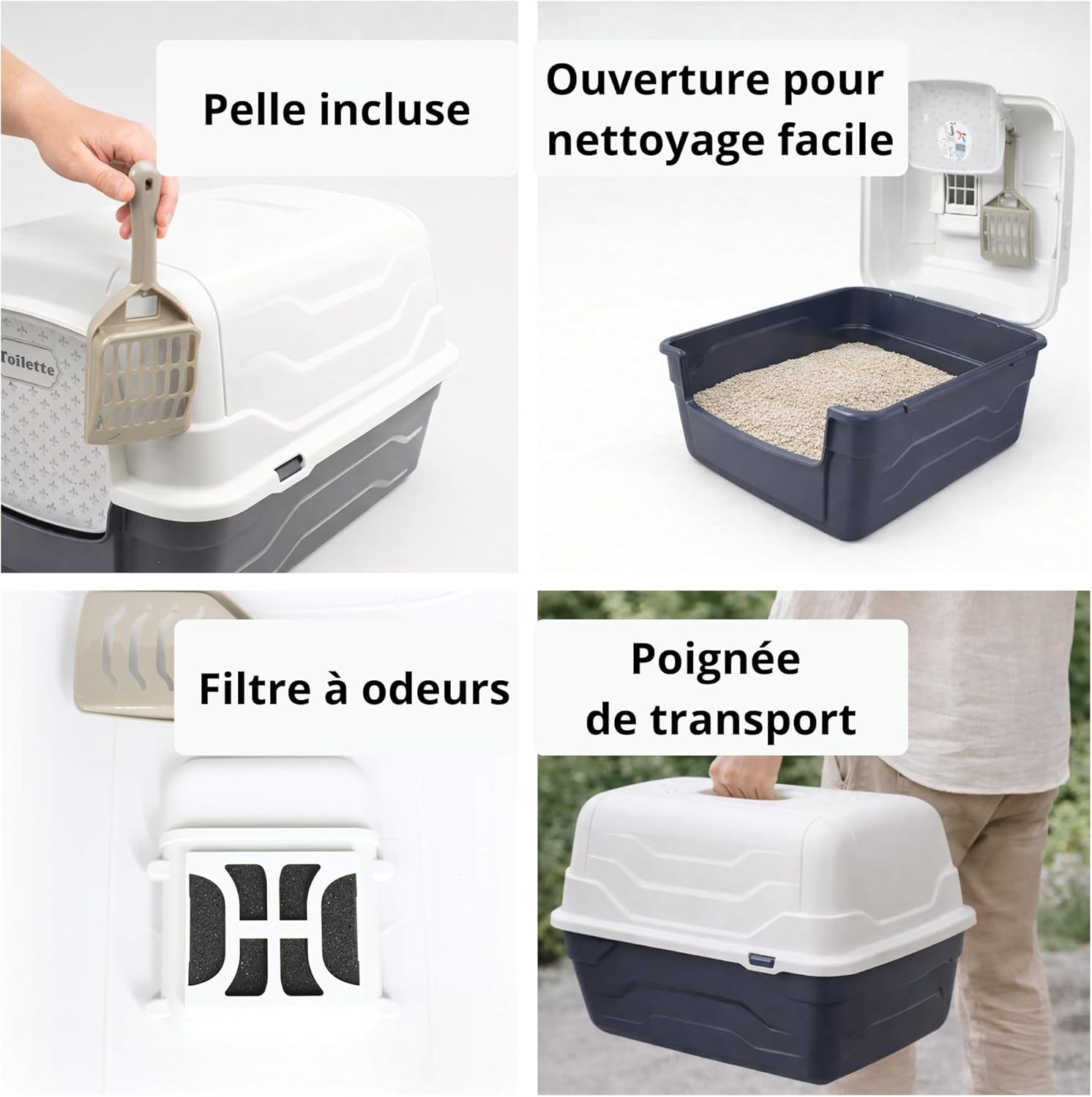 Detalle de Aimé Maison de toilette Chat 52x40x39 cm avec toit ouvrant et filtre à charbon anti-odeurs