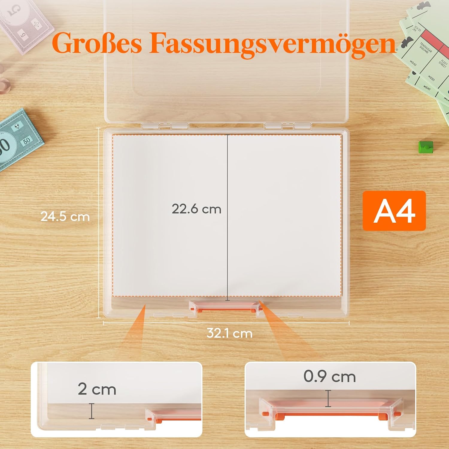 Detalle de Lifewit 10er Set stapelbare Aufbewahrungsboxen A4 mit Deckel, Griff & Reißverschlusstaschen