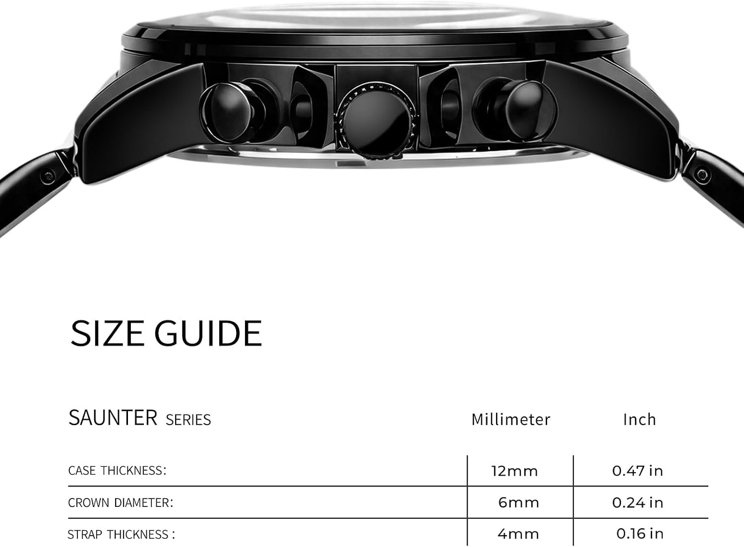 Detalle de PINDOWS Schwarze Herrenuhr: Minimalistischer Edelstahl Chronograph mit Datum, 3ATM wasserdicht