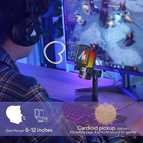 Detalle de MAONO Microfono Gaming USB con cancelación de ruido y RGB – ideal para streaming y podcast
