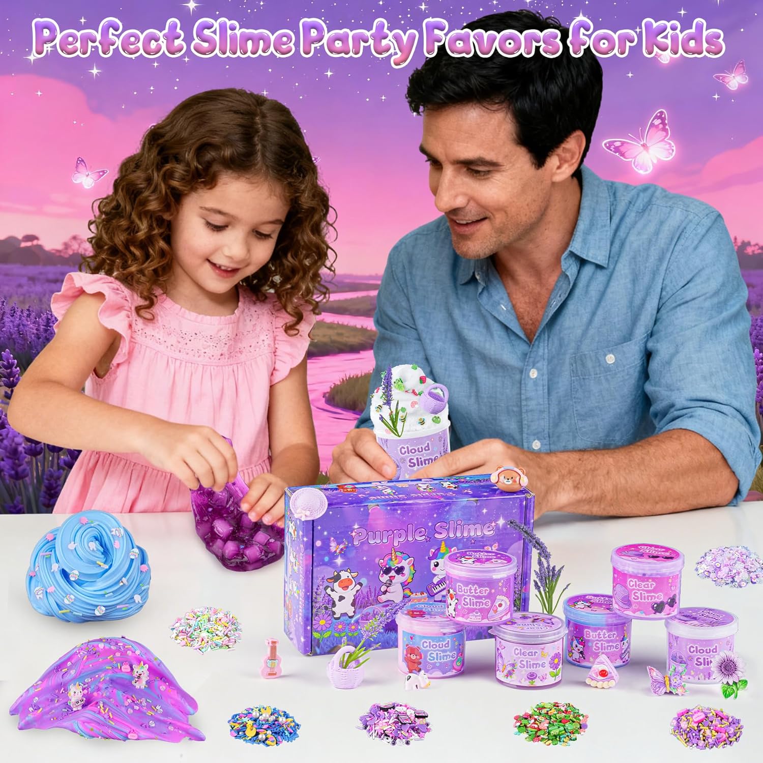 Thumbnail 6 de LAWOHO 6-Pack Purple Lavender Slime Kit (Cloud, Clear & Butter Slimes) with Charms & Add-ins