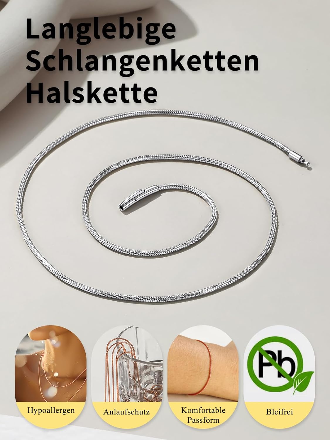 Detalle 2 de ChainsHouse Schlangenkette Edelstahl 2 mm – 55 cm, unisex
