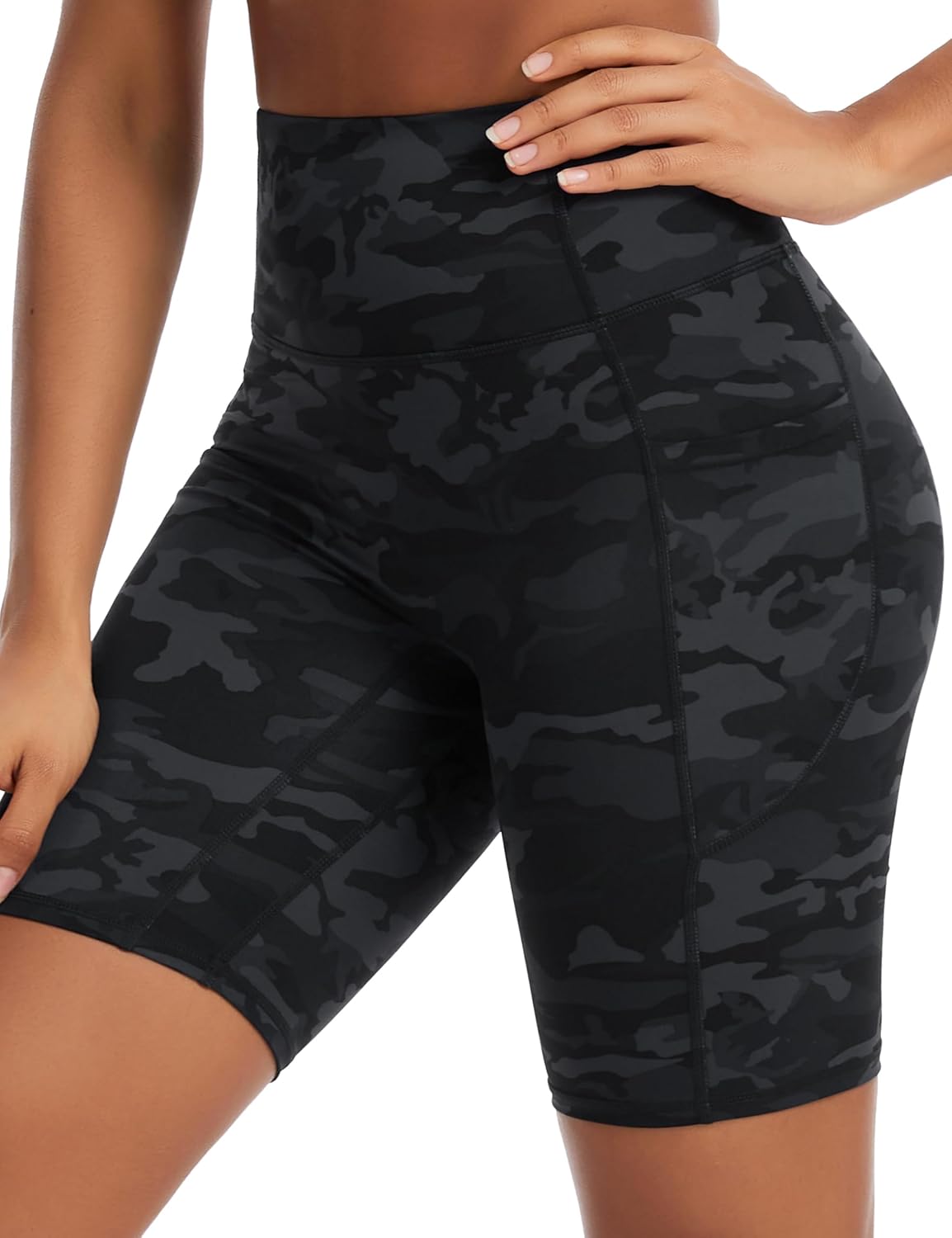 Detalle 2 de THE GYM PEOPLE Women's 8" Seamless High-Waisted Yoga Shorts with Pockets