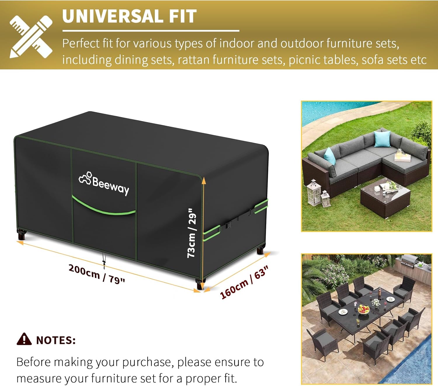 Detalle 2 de BEEWAY Garden Furniture Cover 200x160x73cm