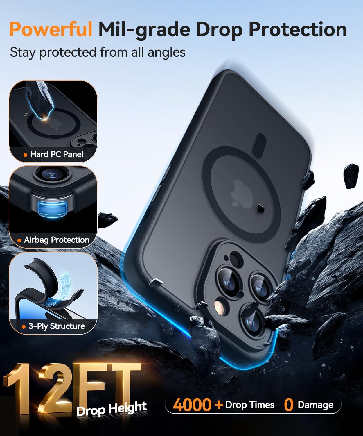 Thumbnail 5 de CANSHN Magnetic iPhone 14 Pro case (6.1-inch) with MagSafe & full camera protection – Black