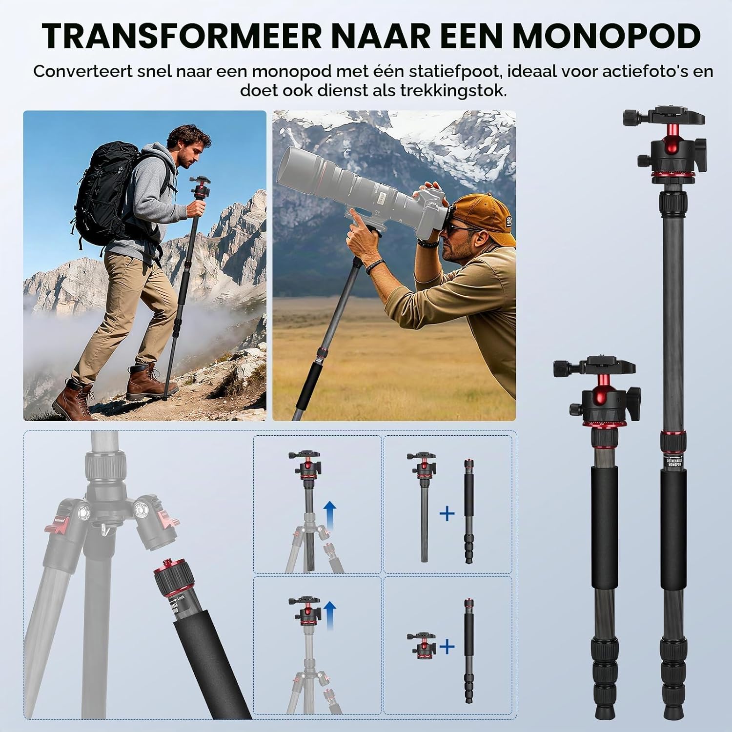 Detalle de NEEWER BASICS TP17B reisstatief-monopod van koolstofvezel, tot 64 inch