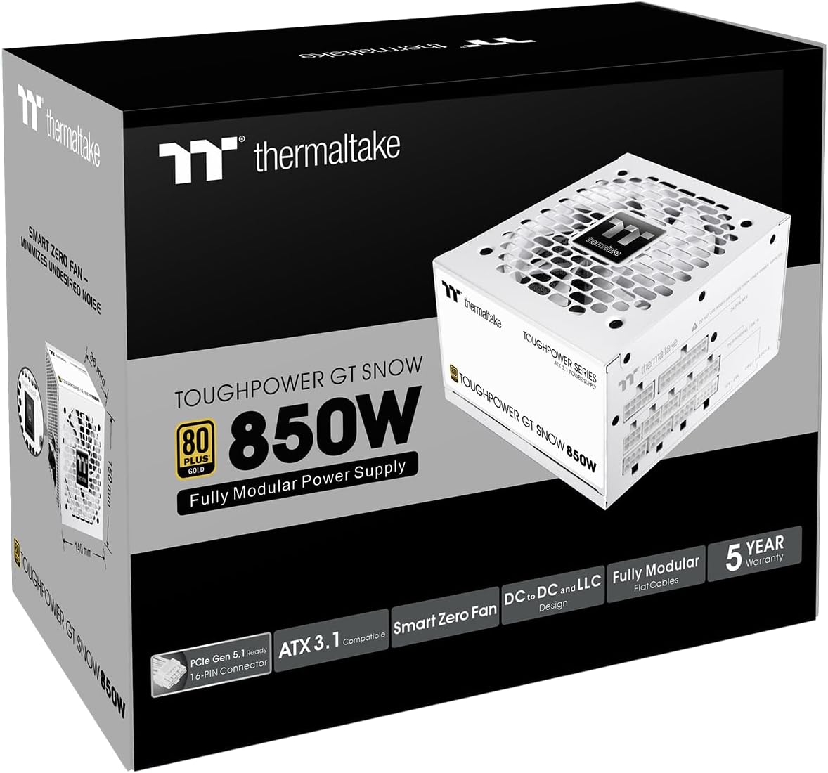 Thumbnail 2 de Thermaltake Toughpower GT Snow 850W – ATX 3.1 Netzteil (80 Plus Gold), vollmodular & PCIe 5.1 12V-2x6 (12+4)