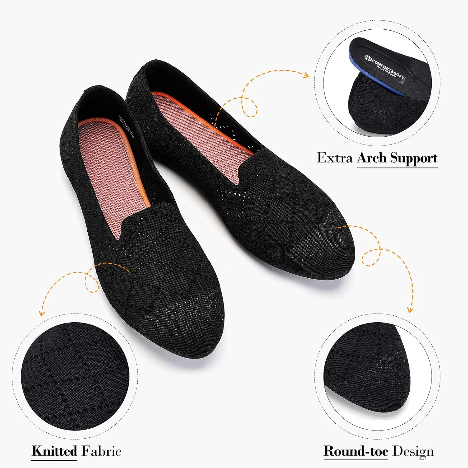 Thumbnail 4 de Puxowe Women's Knit Slip-On Ballet Flats – Memory Foam Comfort for Everyday Wear