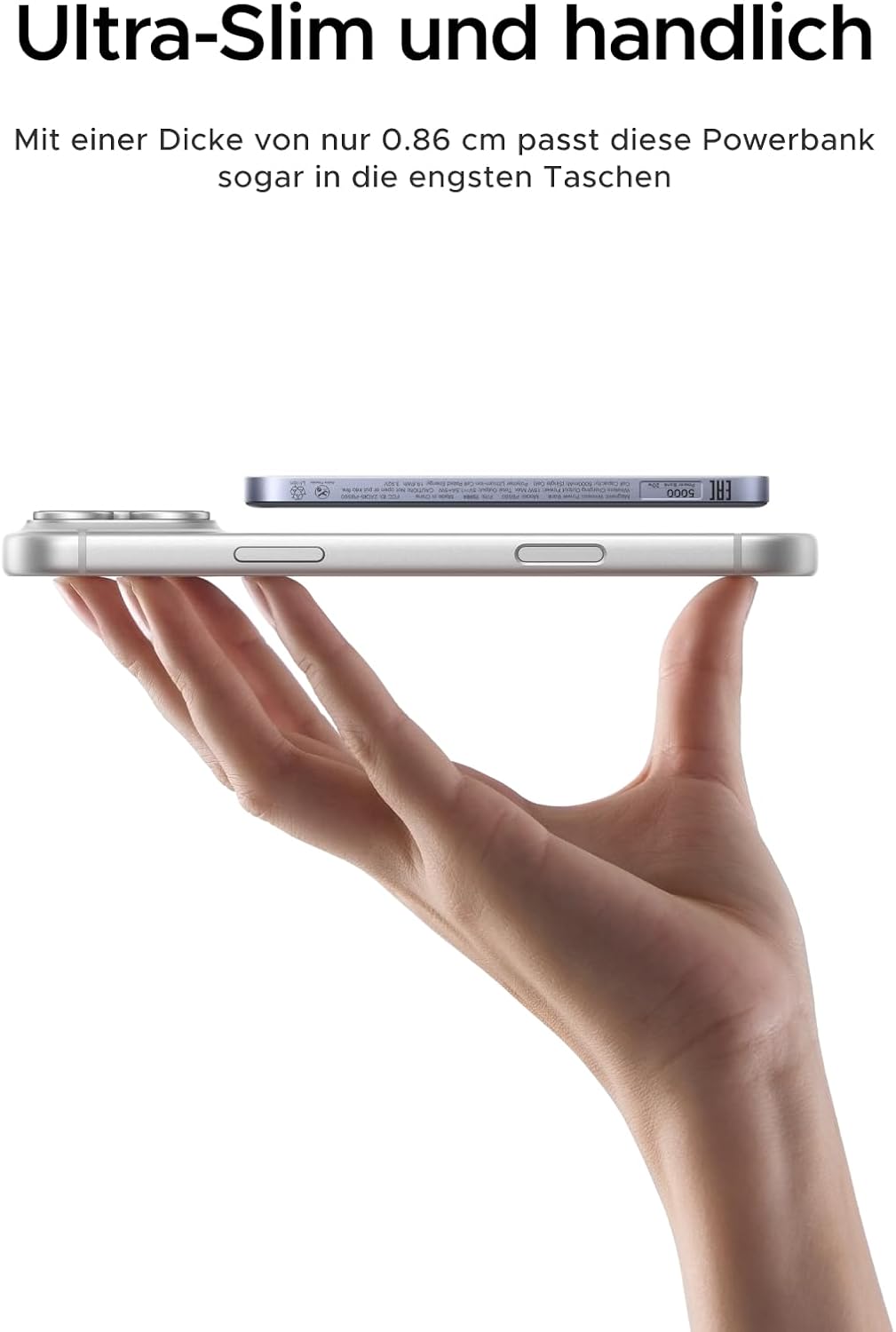 Detalle de UGREEN MagFlow Air Power Bank – Ultra-slim 5000mAh, MagSafe-kompatibel, 15W Qi2, Grau